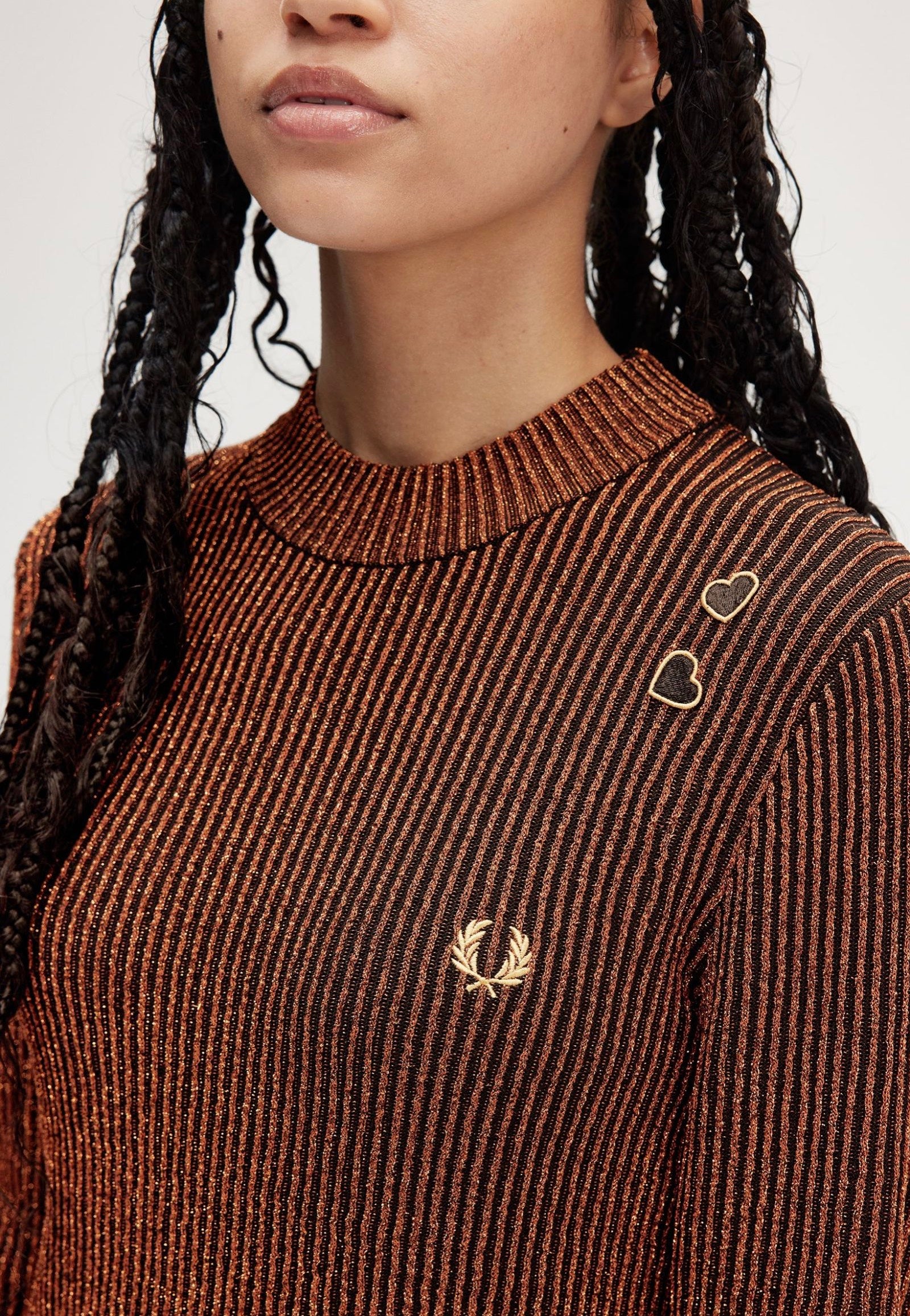 Fred Perry x Amy Winehouse - Metallic Ribbed Mock Neck Marmalade - Dress | Women-Image