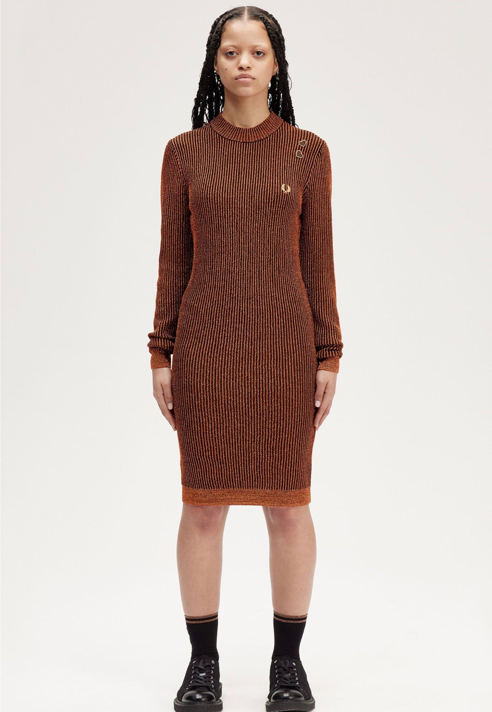 Fred Perry x Amy Winehouse - Metallic Ribbed Mock Neck Marmalade - Dress | Women-Image