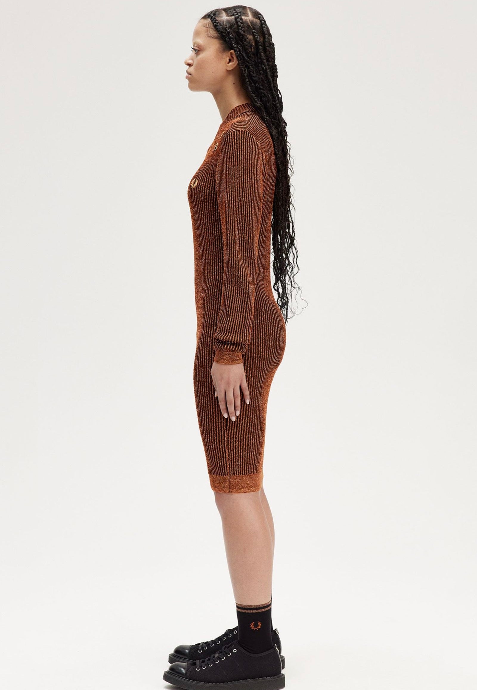 Fred Perry x Amy Winehouse - Metallic Ribbed Mock Neck Marmalade - Dress | Women-Image