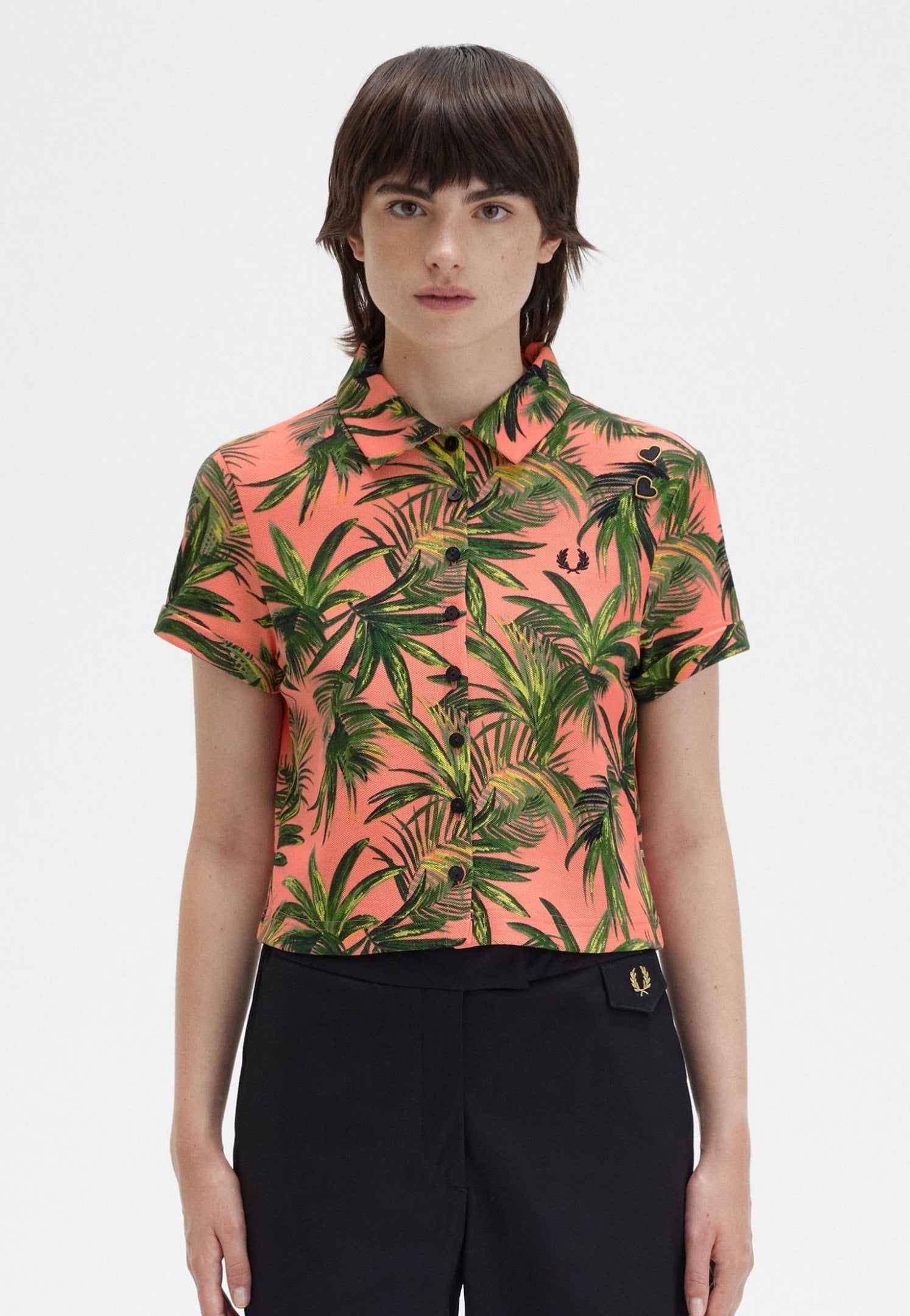 Fred Perry x Amy Winehouse - Palm Print Pique Coral Heat - Shirt | Women-Image