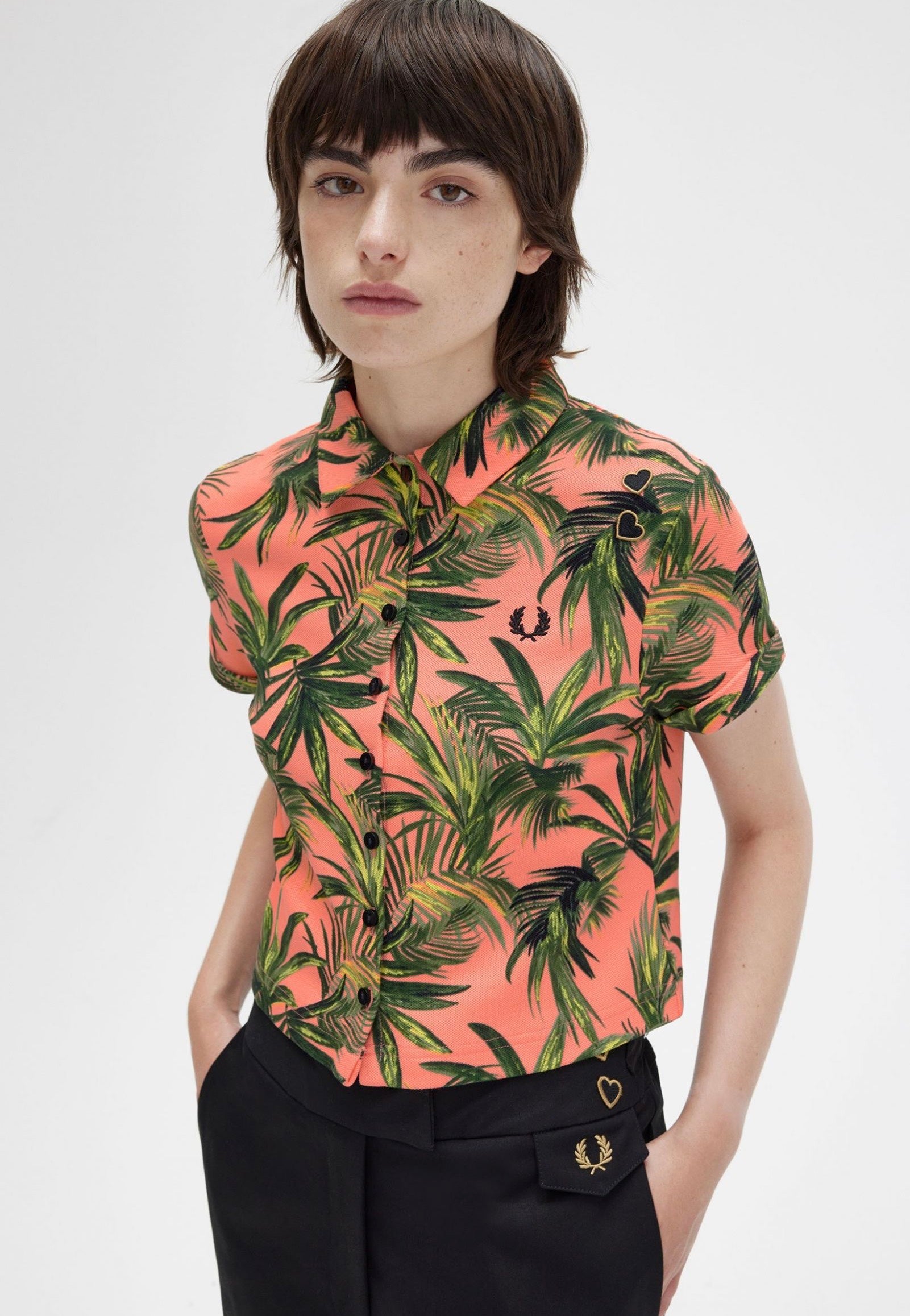 Fred Perry x Amy Winehouse - Palm Print Pique Coral Heat - Shirt | Women-Image