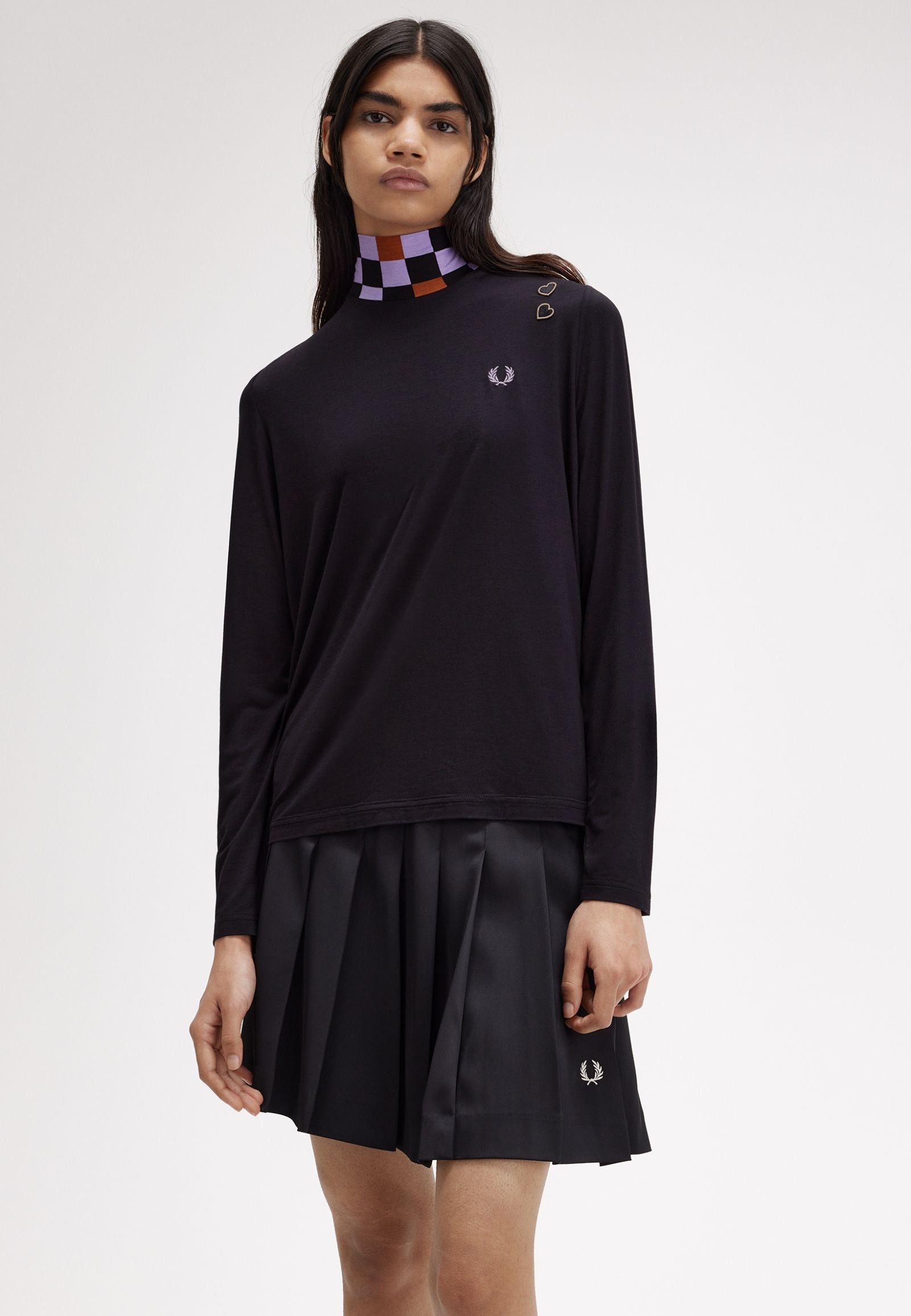 Fred Perry - Printed Trim High Neck Black - Longsleeve | Women-Image