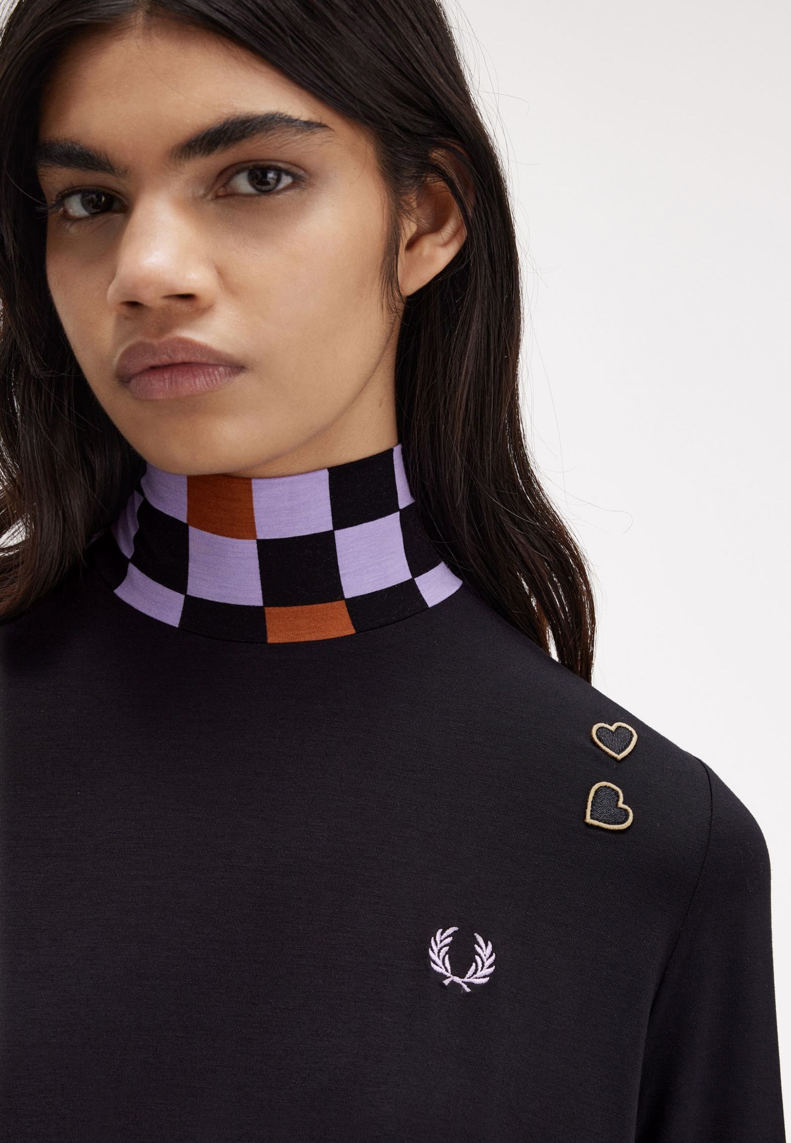 Fred Perry - Printed Trim High Neck Black - Longsleeve | Women-Image