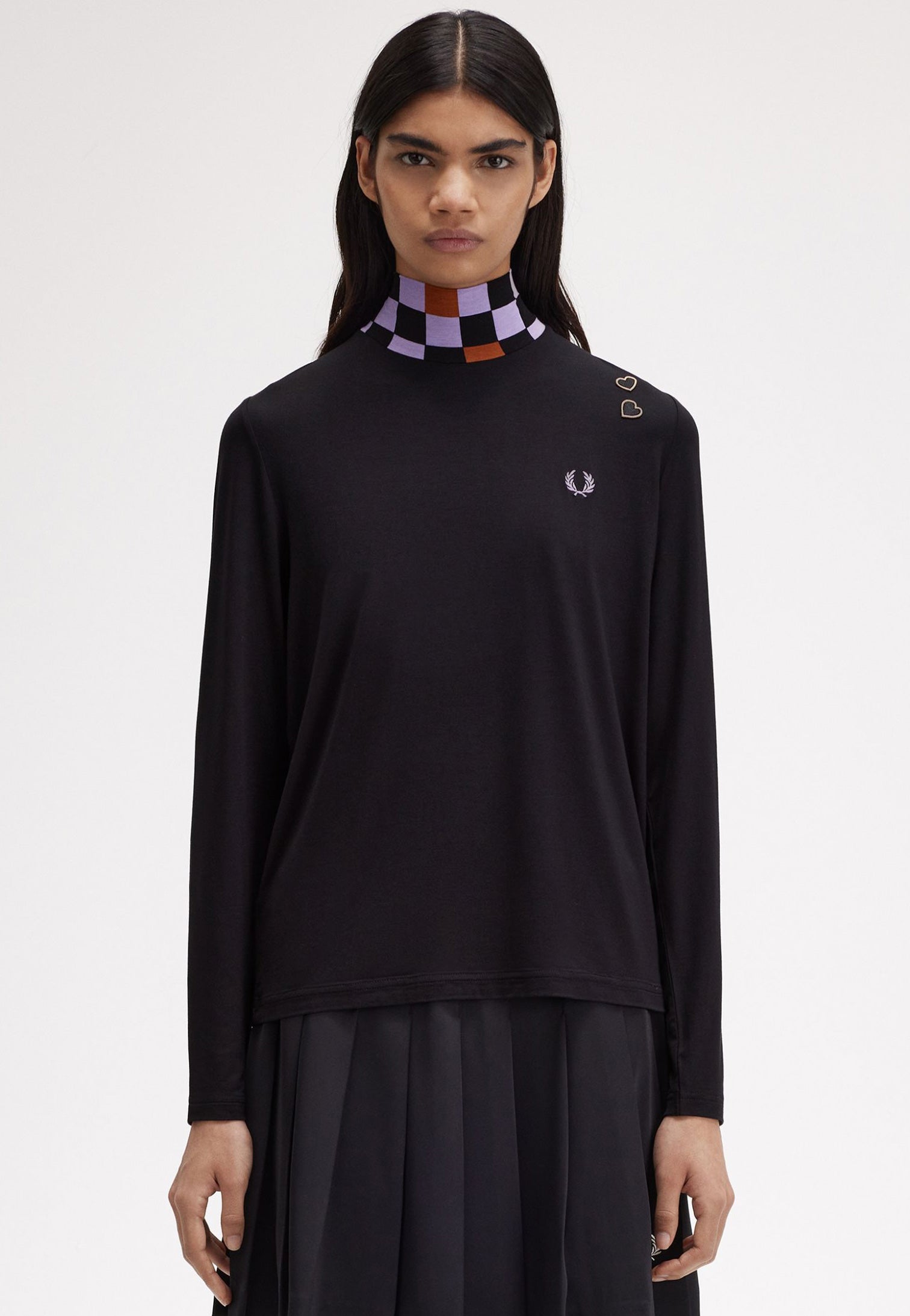 Fred Perry - Printed Trim High Neck Black - Longsleeve | Women-Image