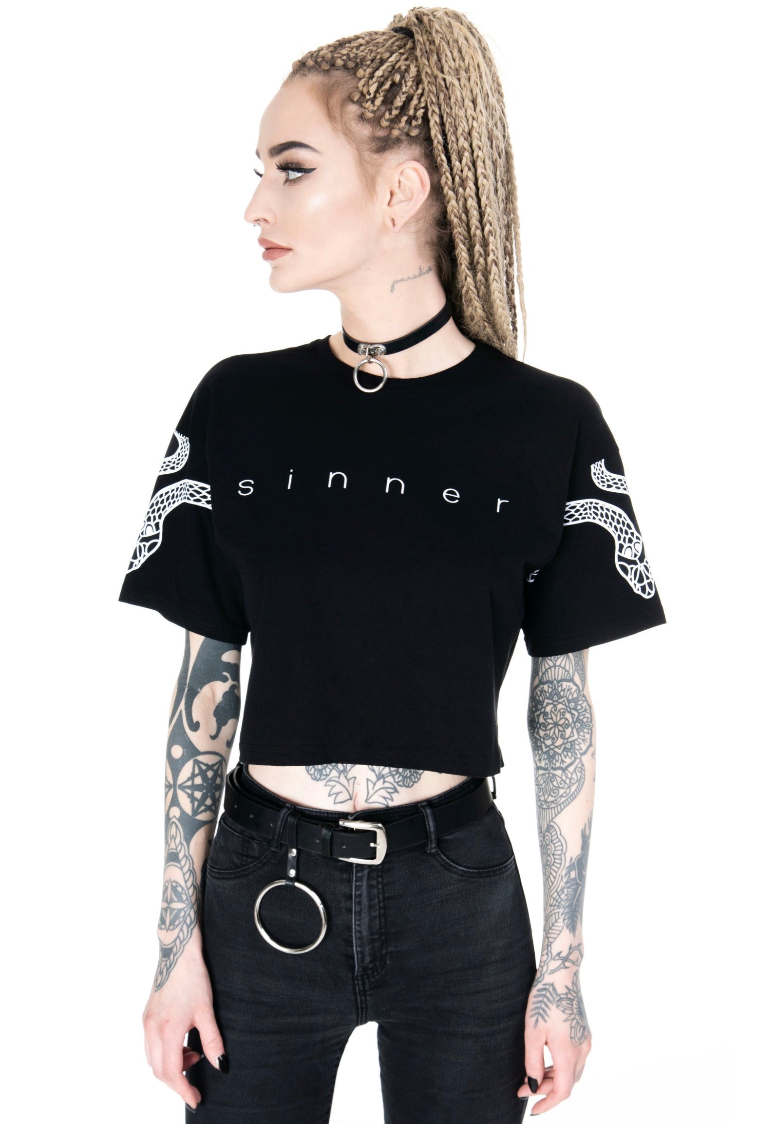 Restyle - Sinner Crop With Snakes Black/White - Top | Women-Image