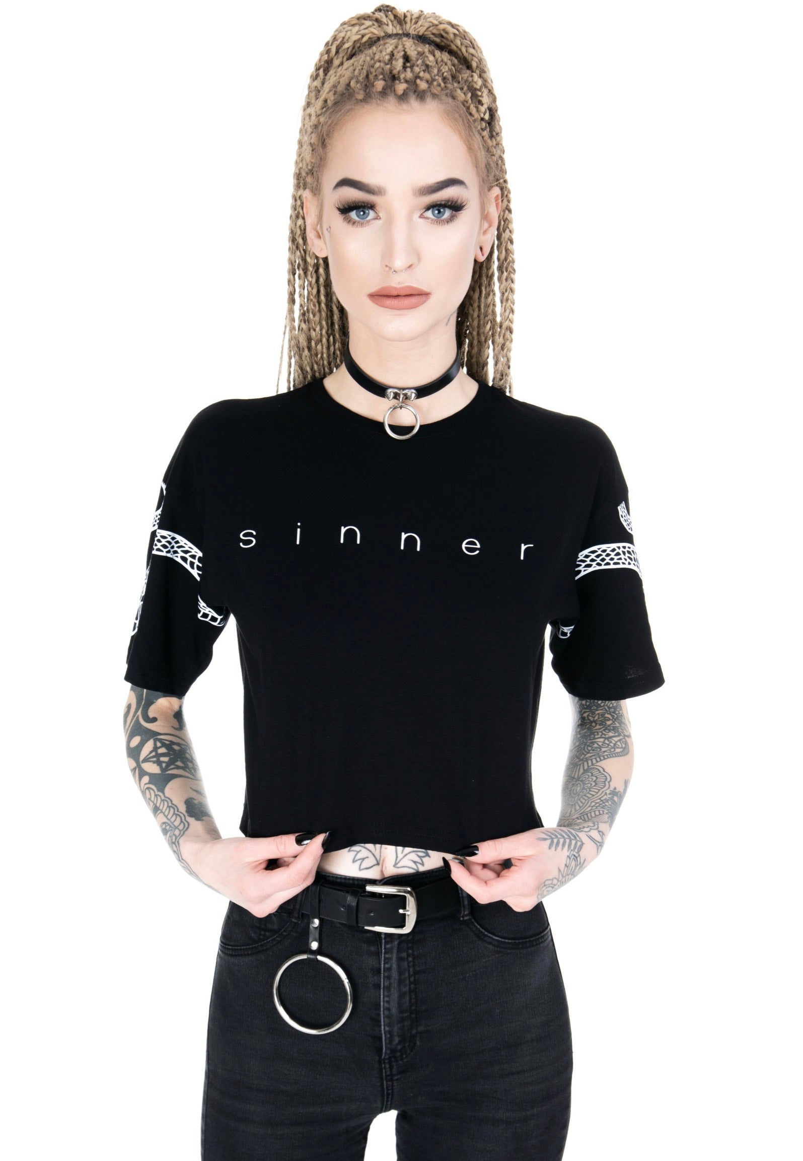 Restyle - Sinner Crop With Snakes Black/White - Top | Women-Image