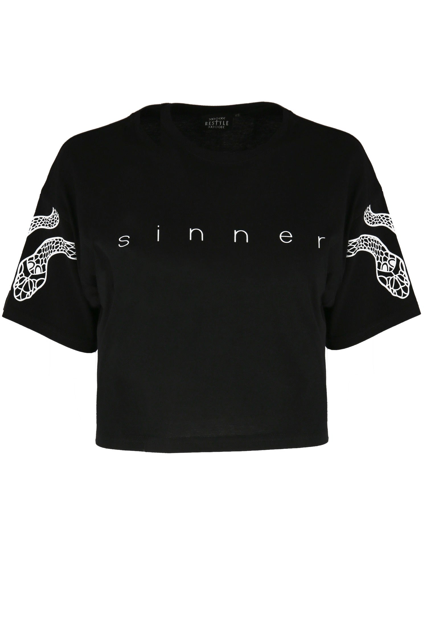 Restyle - Sinner Crop With Snakes Black/White - Top | Women-Image