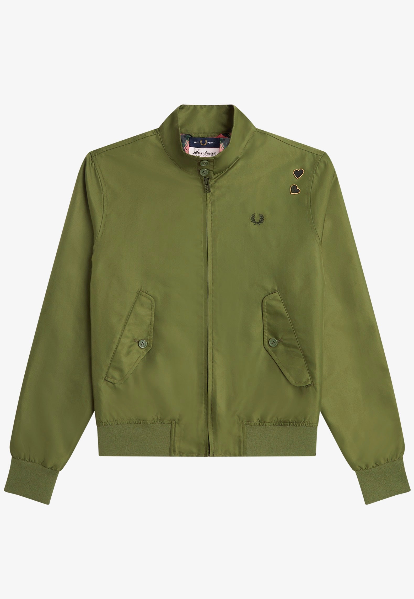 Fred Perry x Amy Winehouse - Printed Lining Zip Thru Parka Green - Jacket | Women-Image