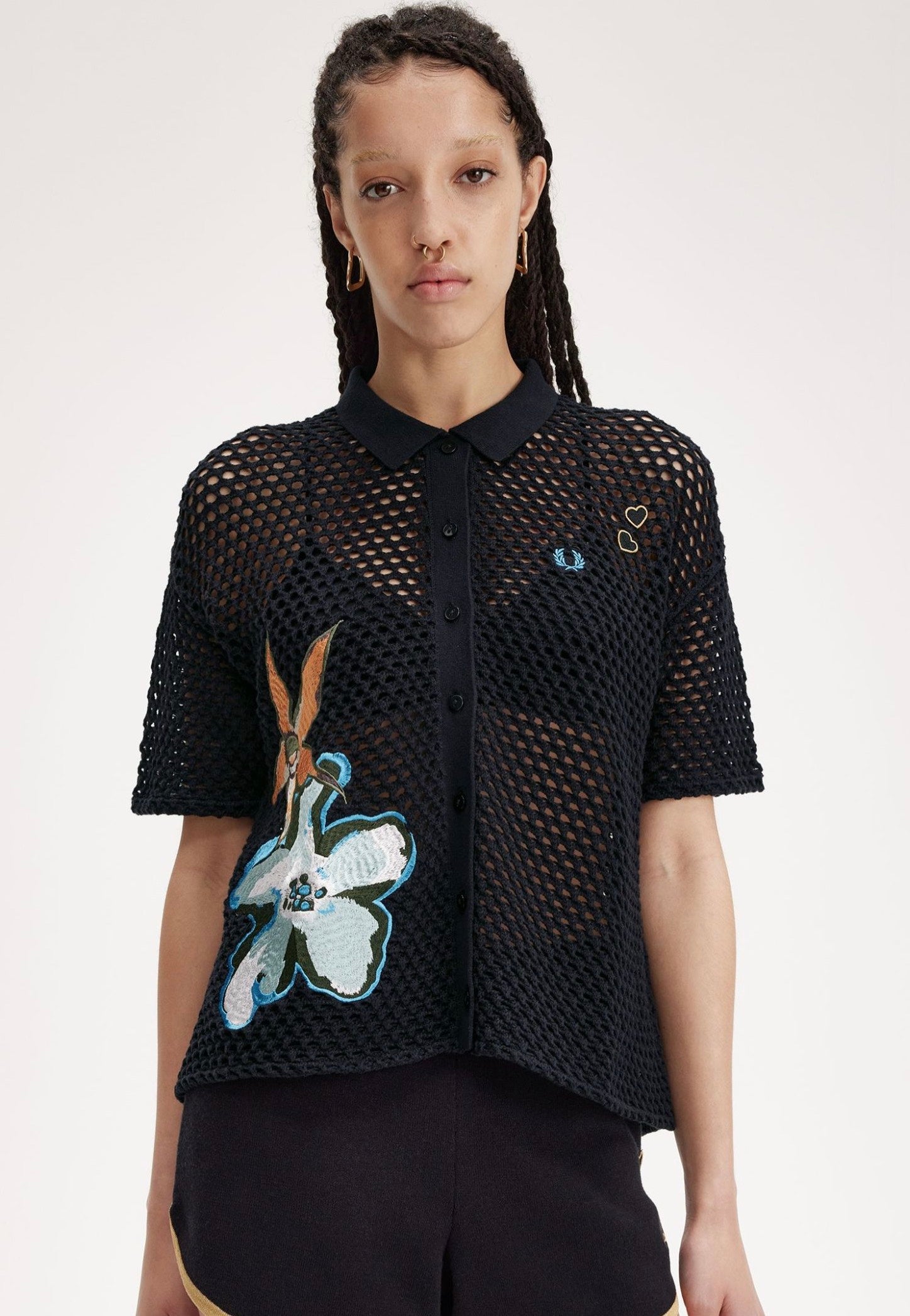 Fred Perry x Amy Winehouse - Embroidered Open Knit Black - Shirt | Women-Image