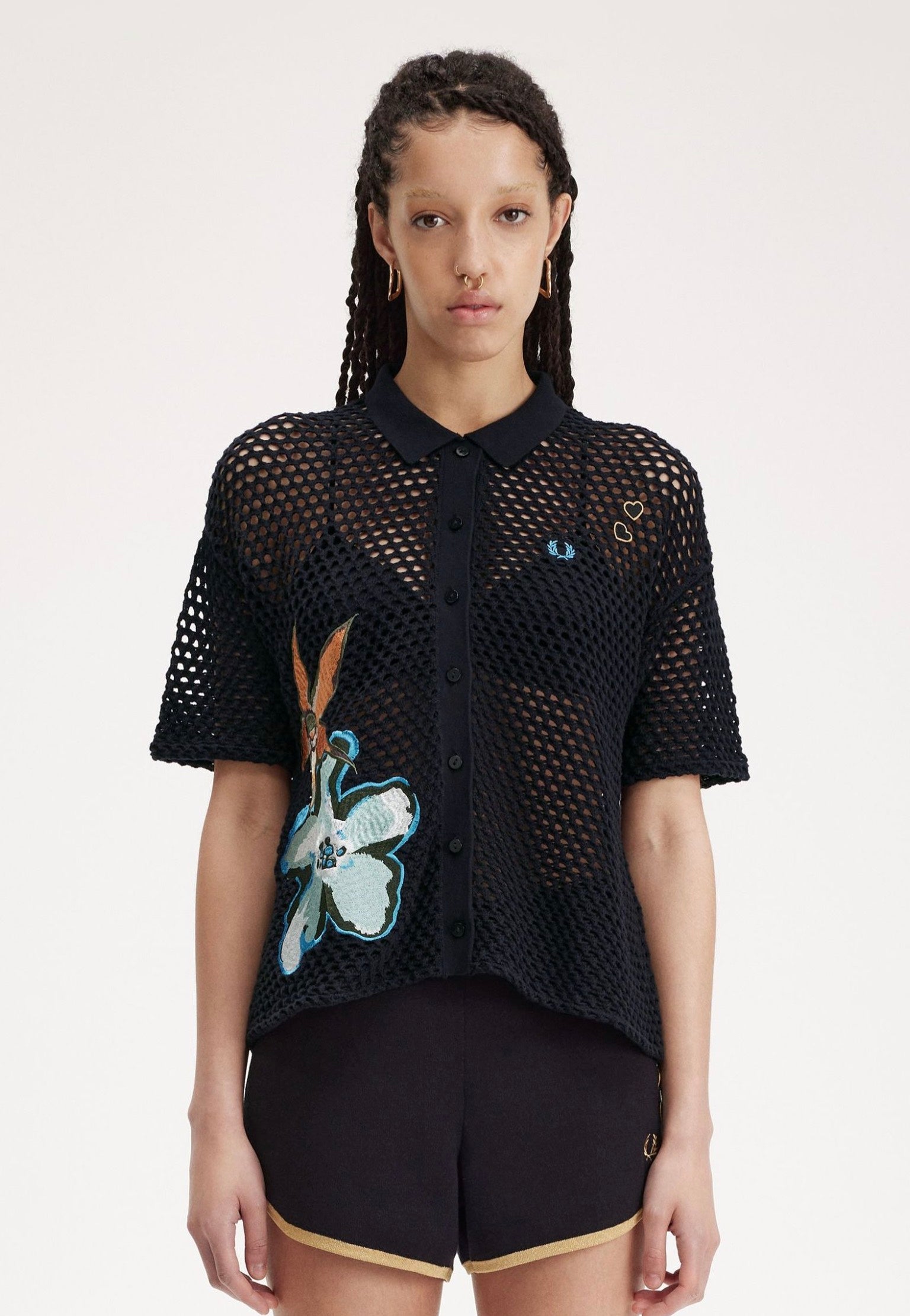 Fred Perry x Amy Winehouse - Embroidered Open Knit Black - Shirt | Women-Image