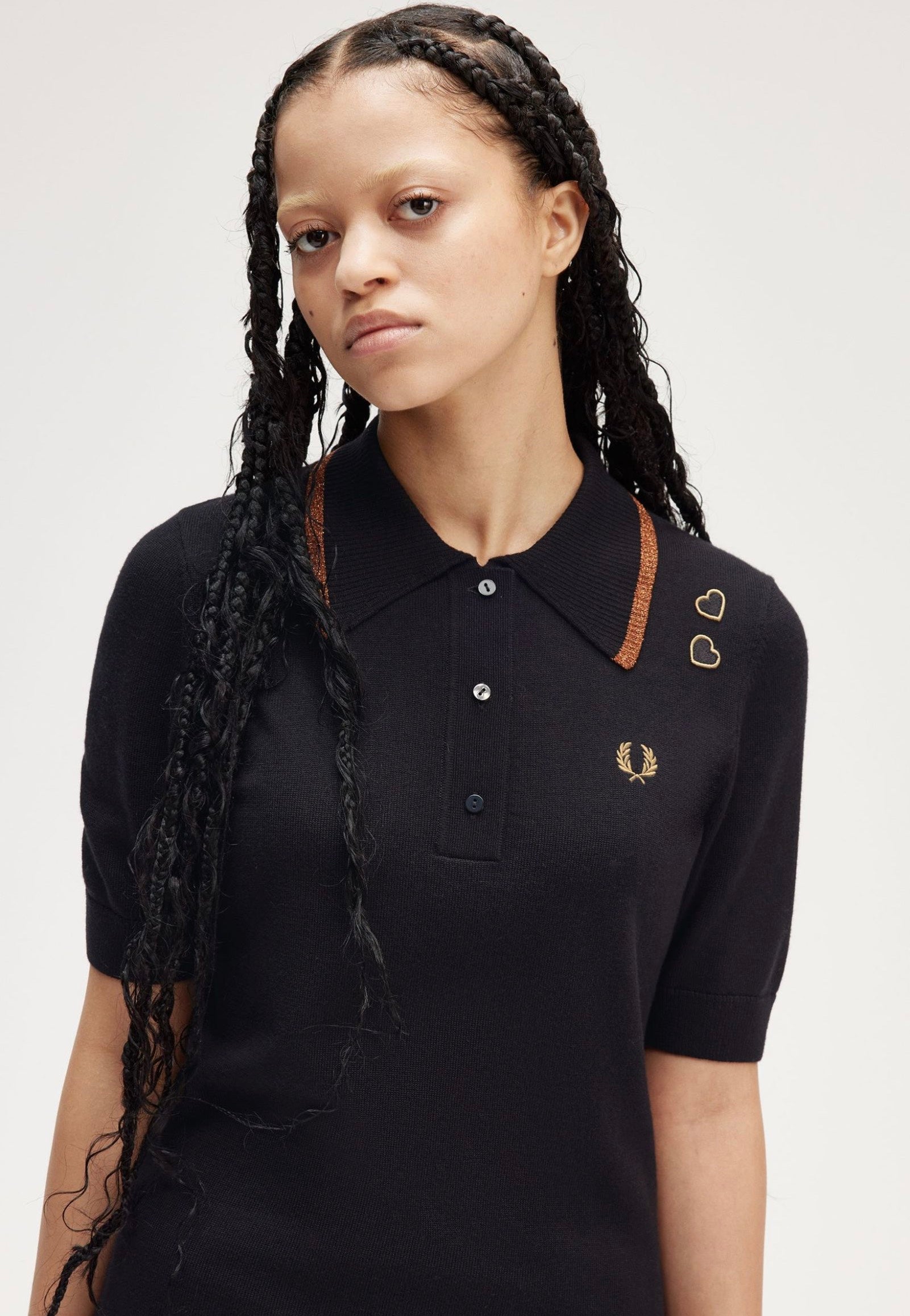 Fred Perry x Amy Winehouse - Metallic Tipped Knitted Black - Polo | Women-Image