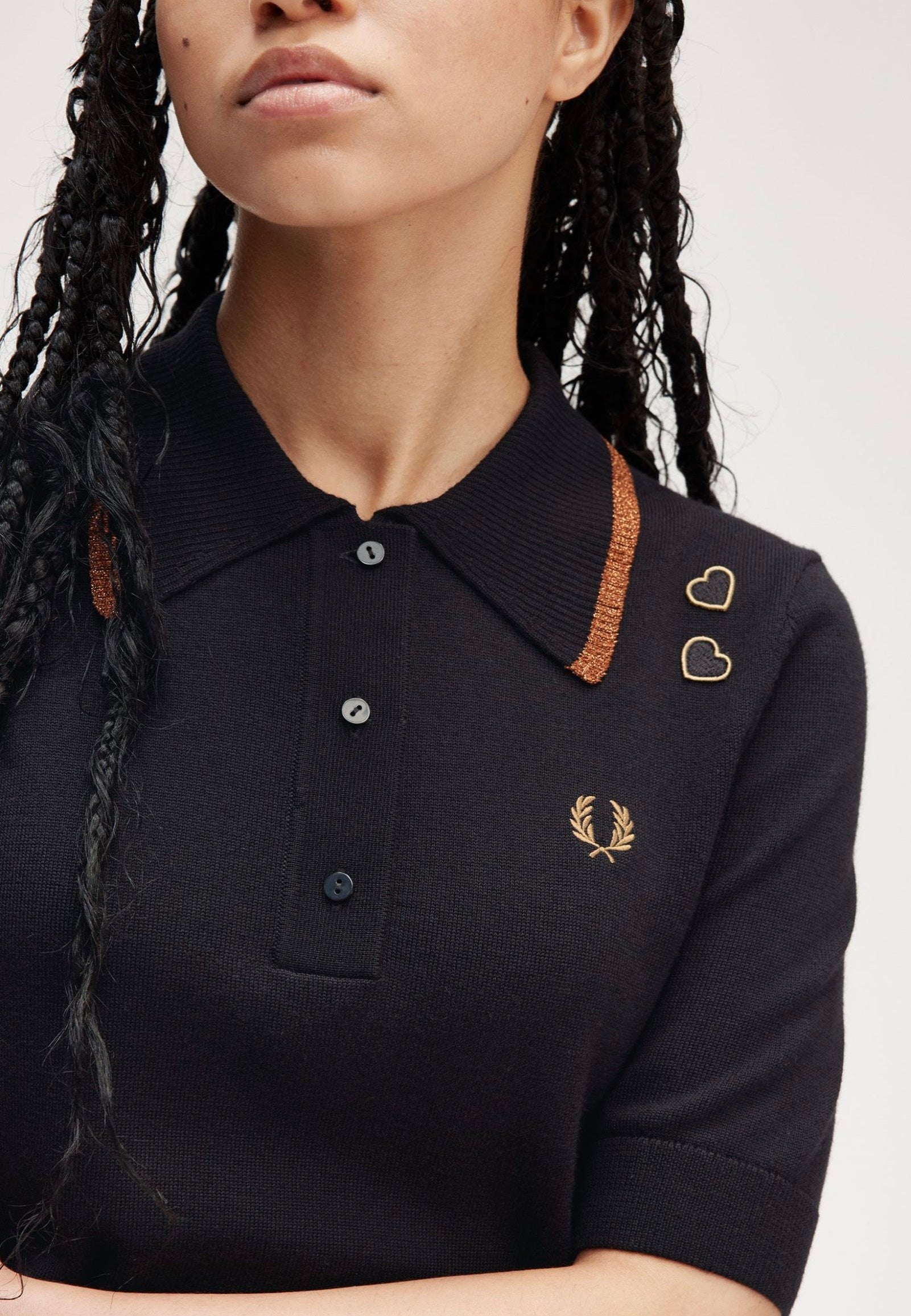 Fred Perry x Amy Winehouse - Metallic Tipped Knitted Black - Polo | Women-Image