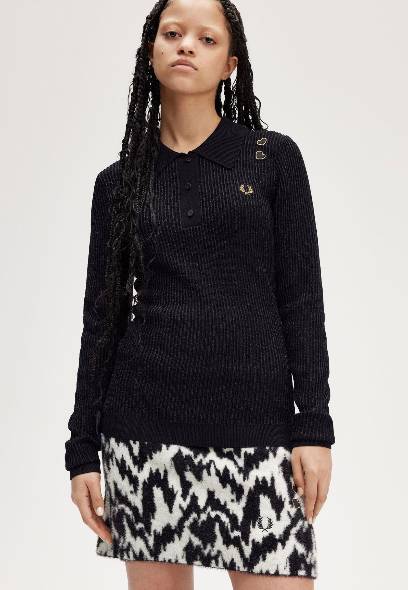 Fred Perry x Amy Winehouse - Metallic Ribbed Knitted Black - Longsleeve | Women-Image