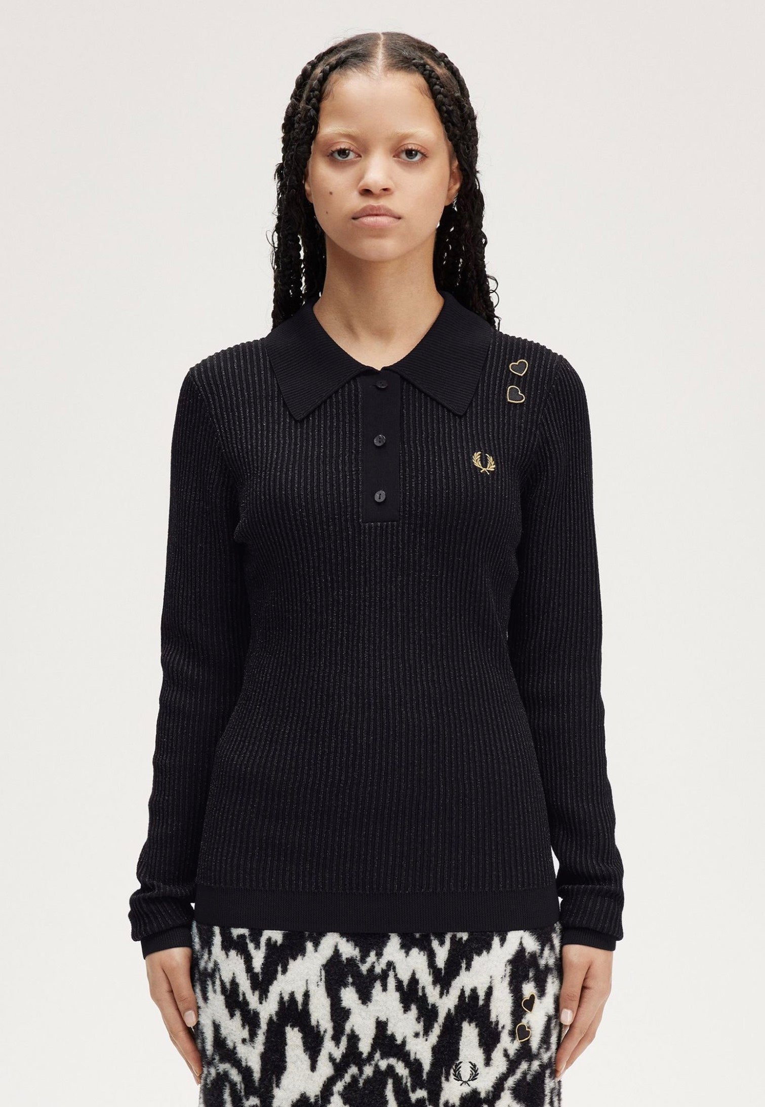 Fred Perry x Amy Winehouse - Metallic Ribbed Knitted Black - Longsleeve | Women-Image