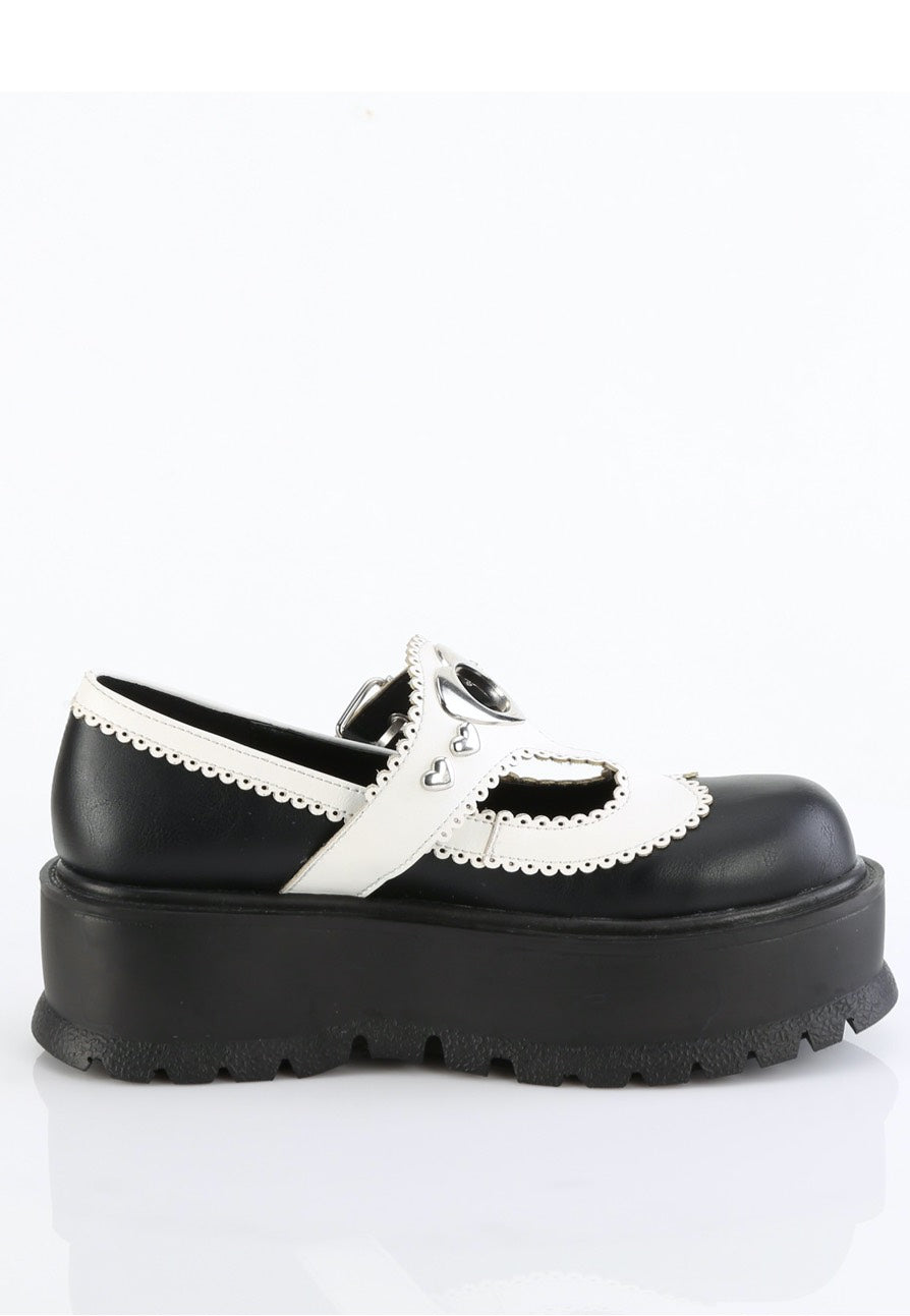 DemoniaCult - Slacker 23 Black/White Vegan Leather - Girl Sandals | Women-Image