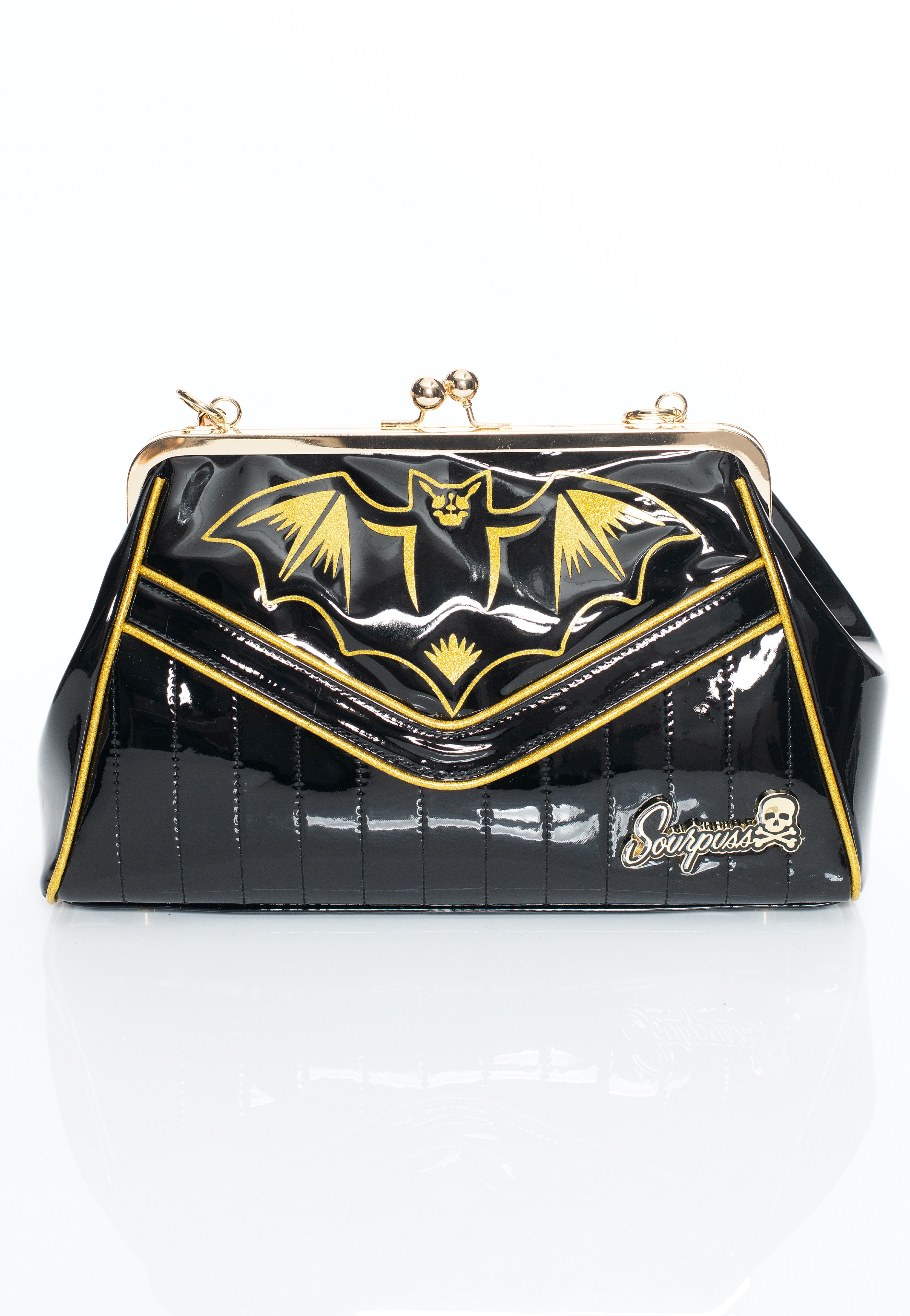 Sourpuss Clothing - Nokturnal Bat Gold Kisslock - Bag | Neutral-Image