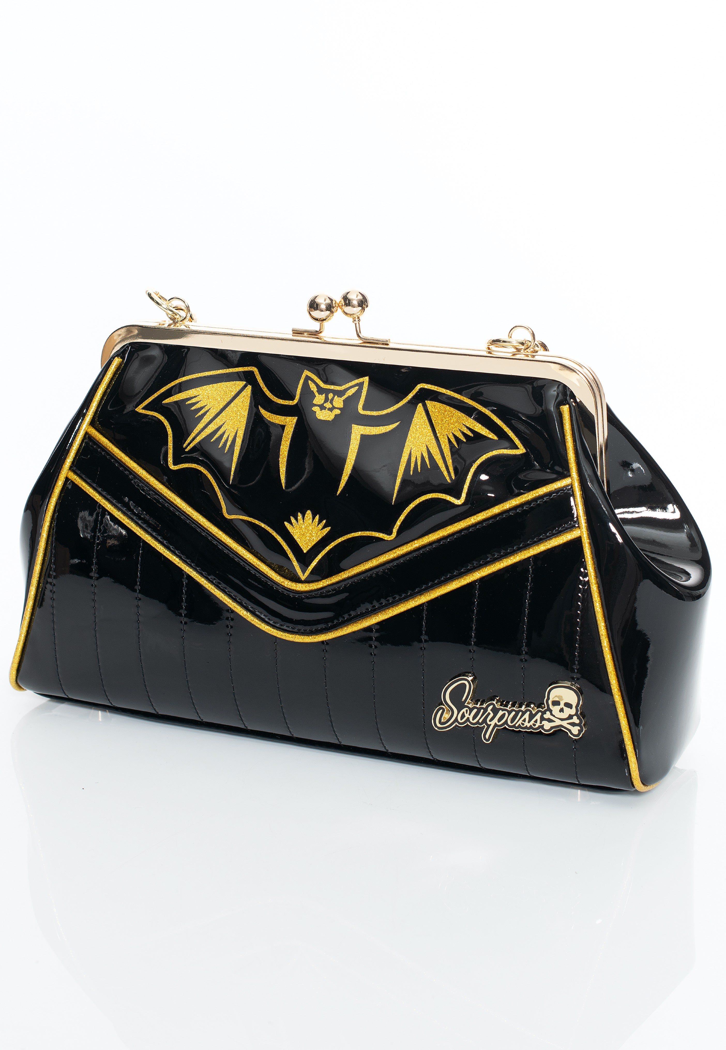 Sourpuss Clothing - Nokturnal Bat Gold Kisslock - Bag | Neutral-Image