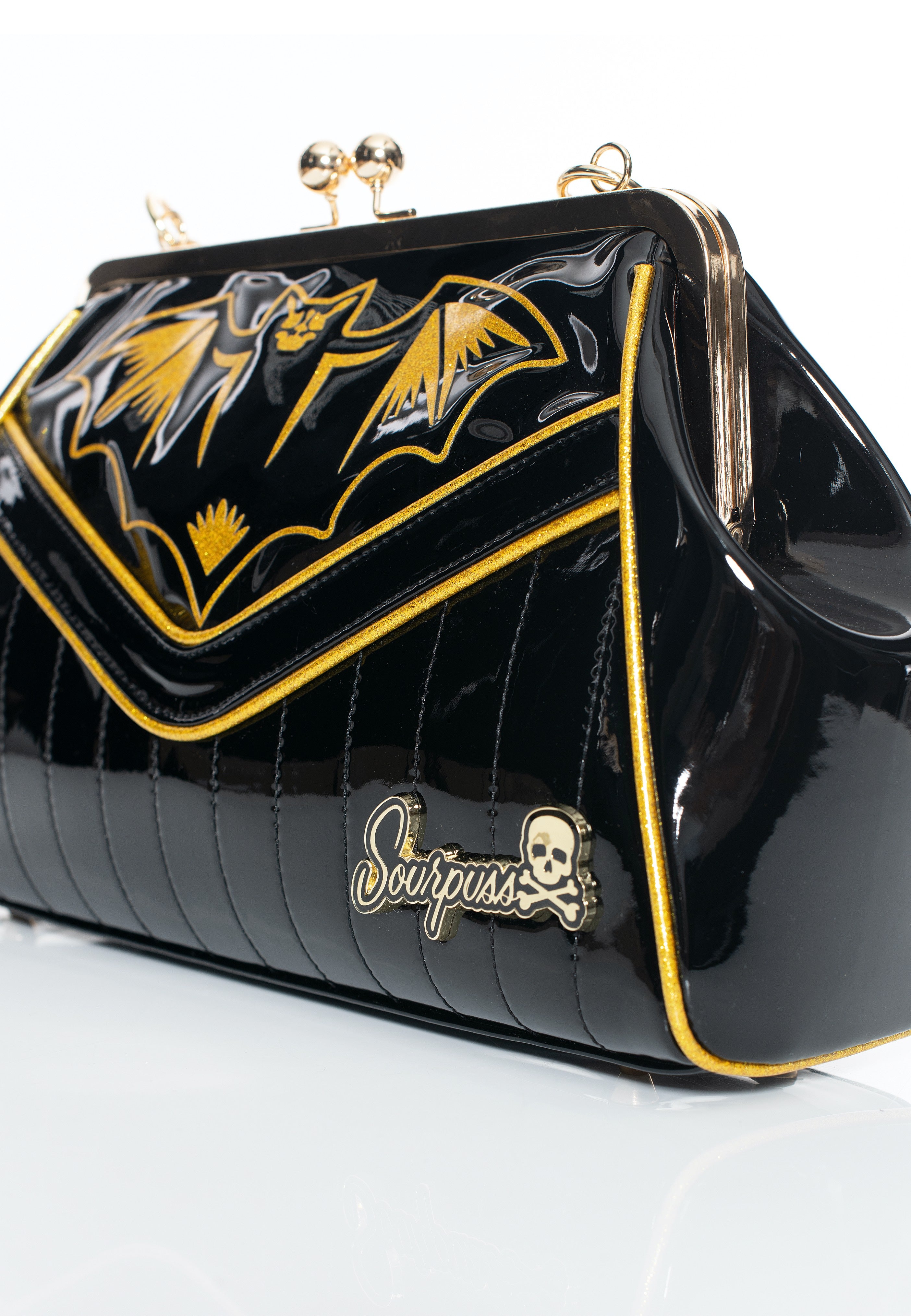 Sourpuss Clothing - Nokturnal Bat Gold Kisslock - Bag | Neutral-Image