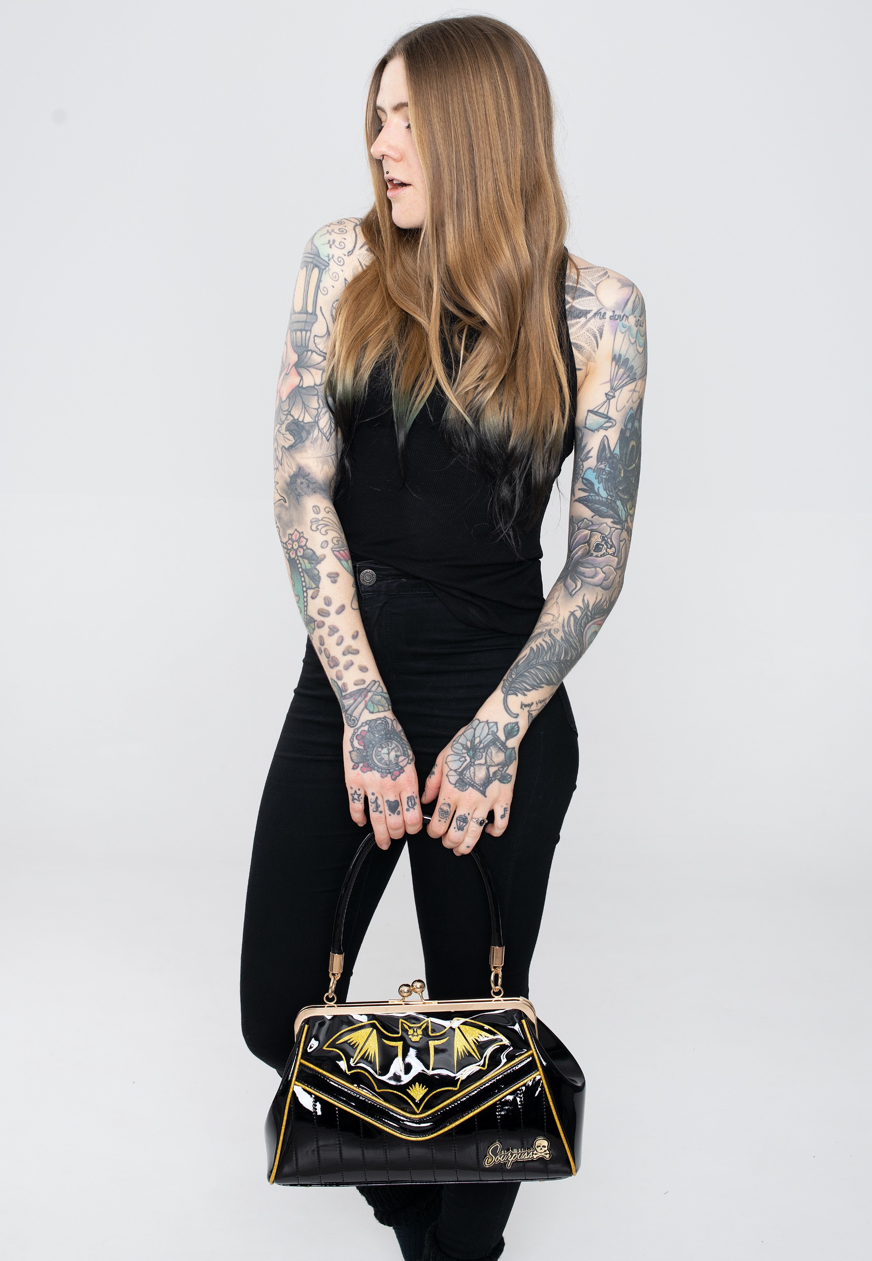 Sourpuss Clothing - Nokturnal Bat Gold Kisslock - Bag | Neutral-Image