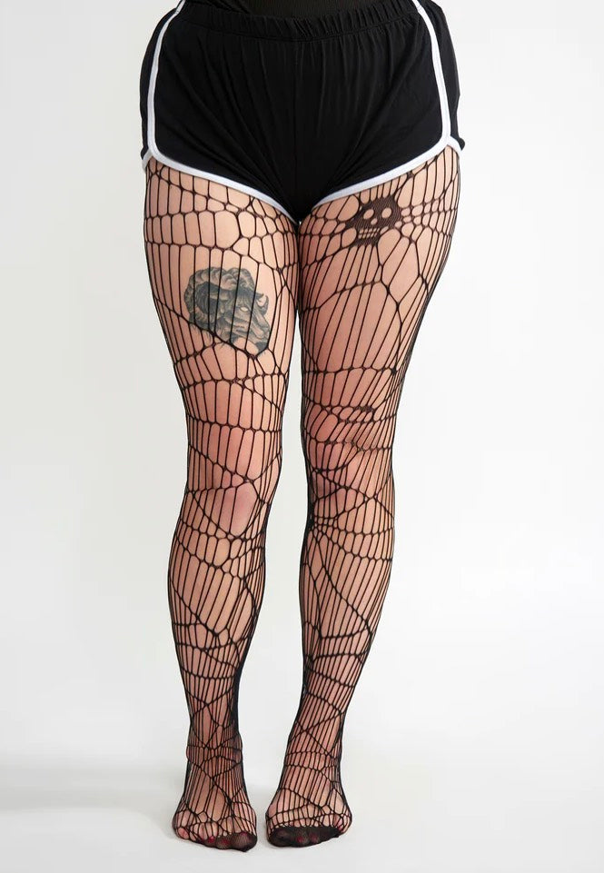 Sourpuss Clothing - Skull Spiderweb Net Black - Tights | Women-Image