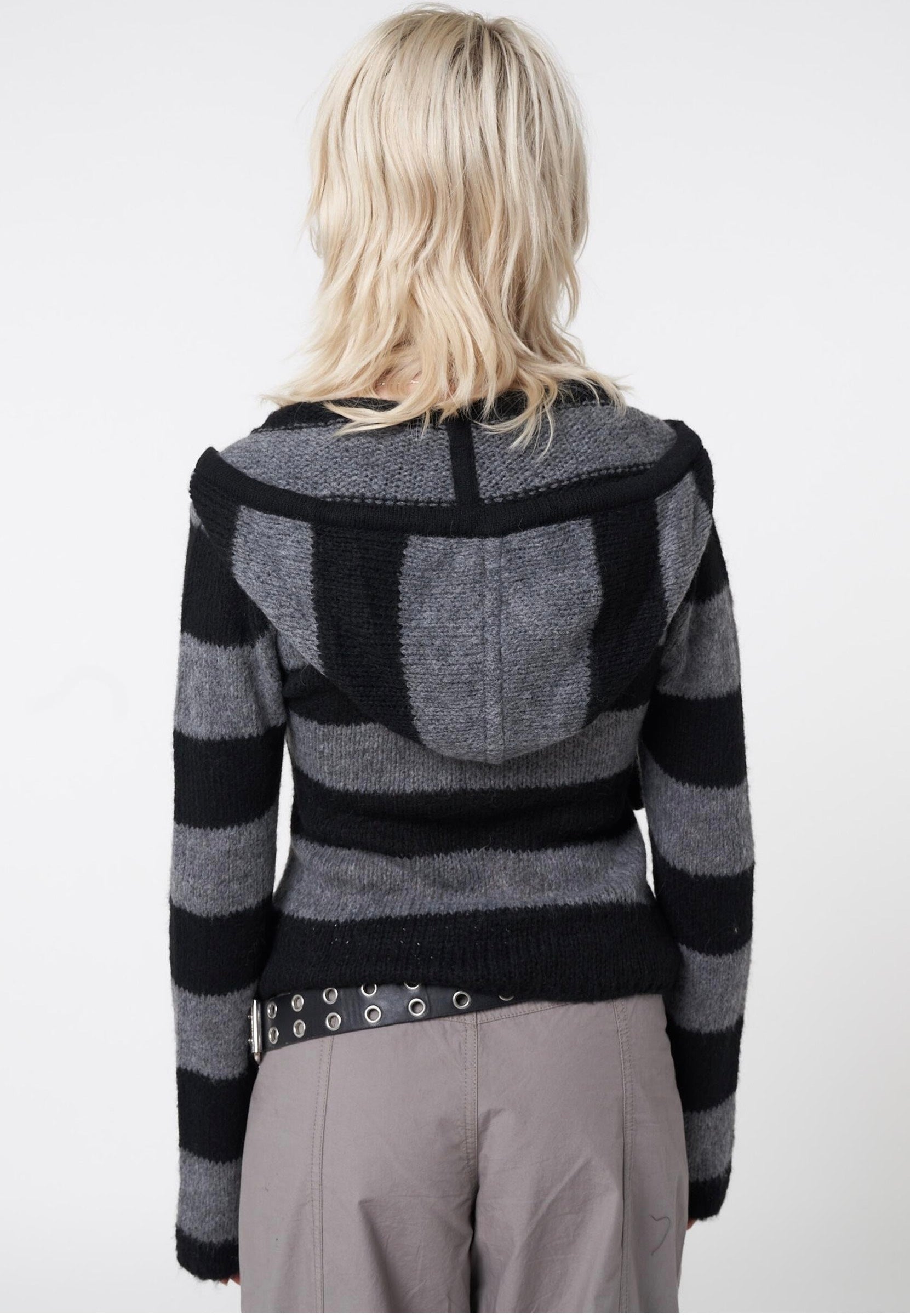 Minga London - Smoke Stripes Hooded Knit Black/Grey - Pullover | Women-Image