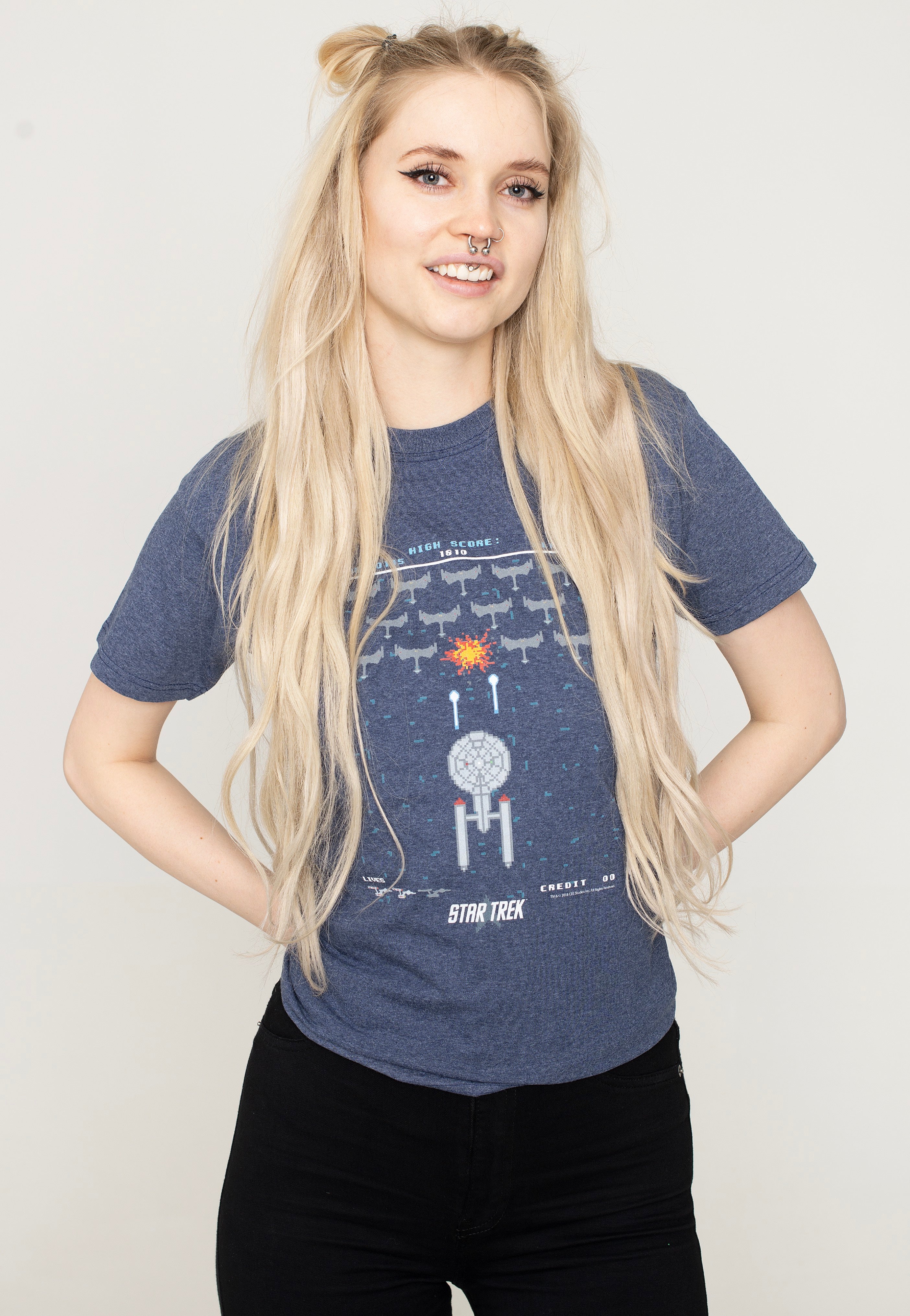 Star Trek - Pixel Fighter Vintage Heather Navy - T-Shirt | Women-Image