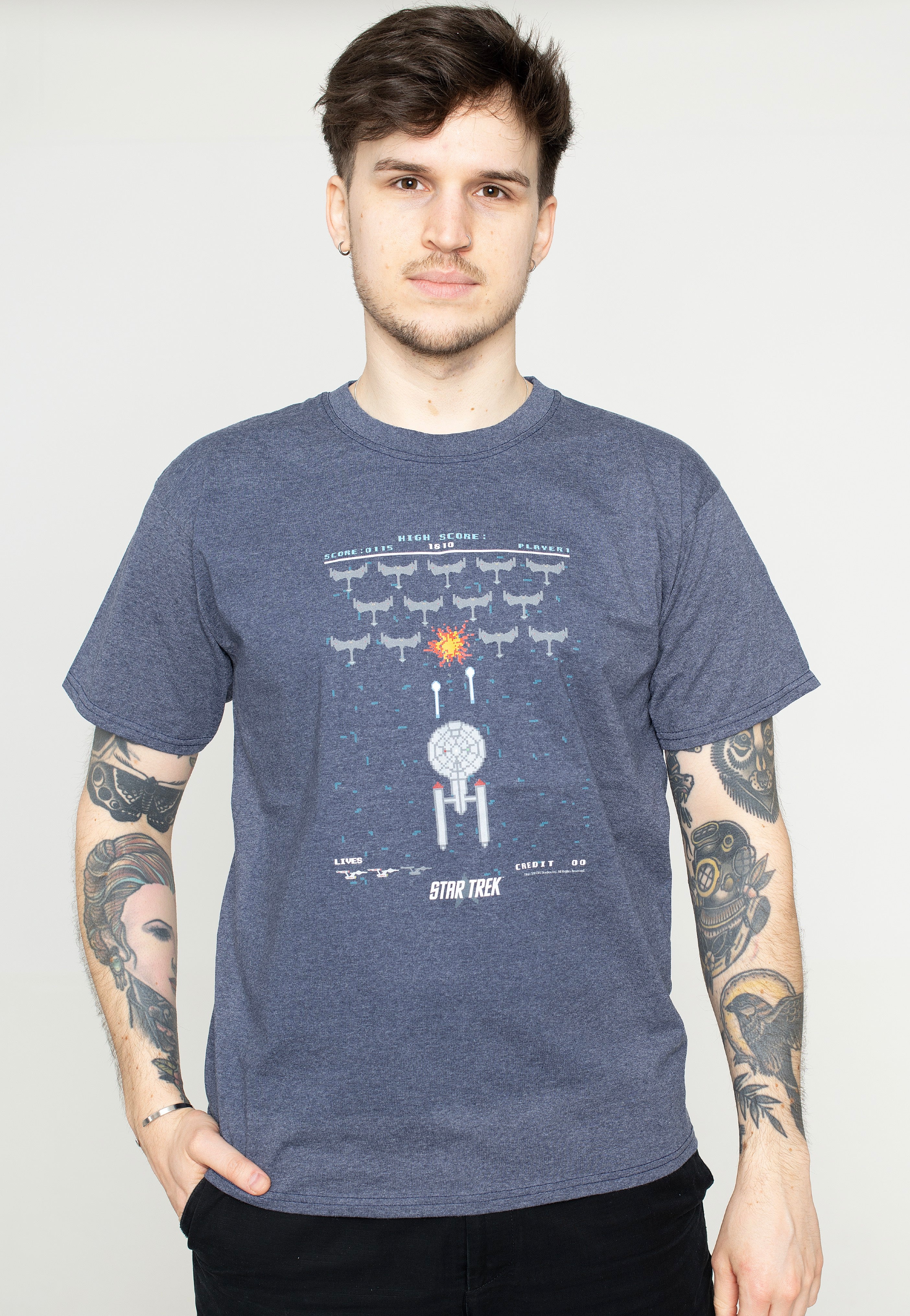 Star Trek - Pixel Fighter Vintage Heather Navy - T-Shirt | Men-Image