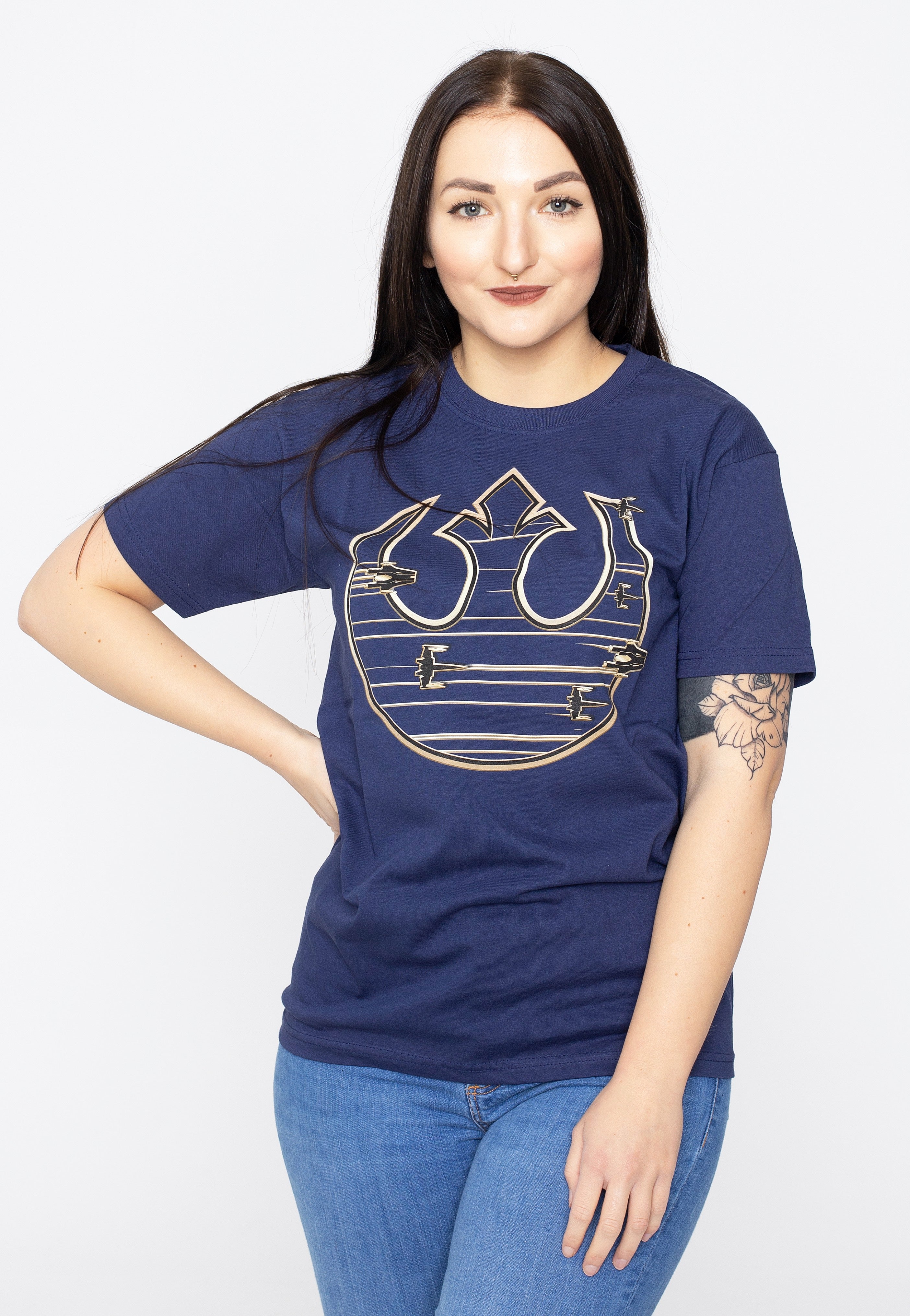 Star Wars - Gold Rebel Logo Navy - T-Shirt | Women-Image