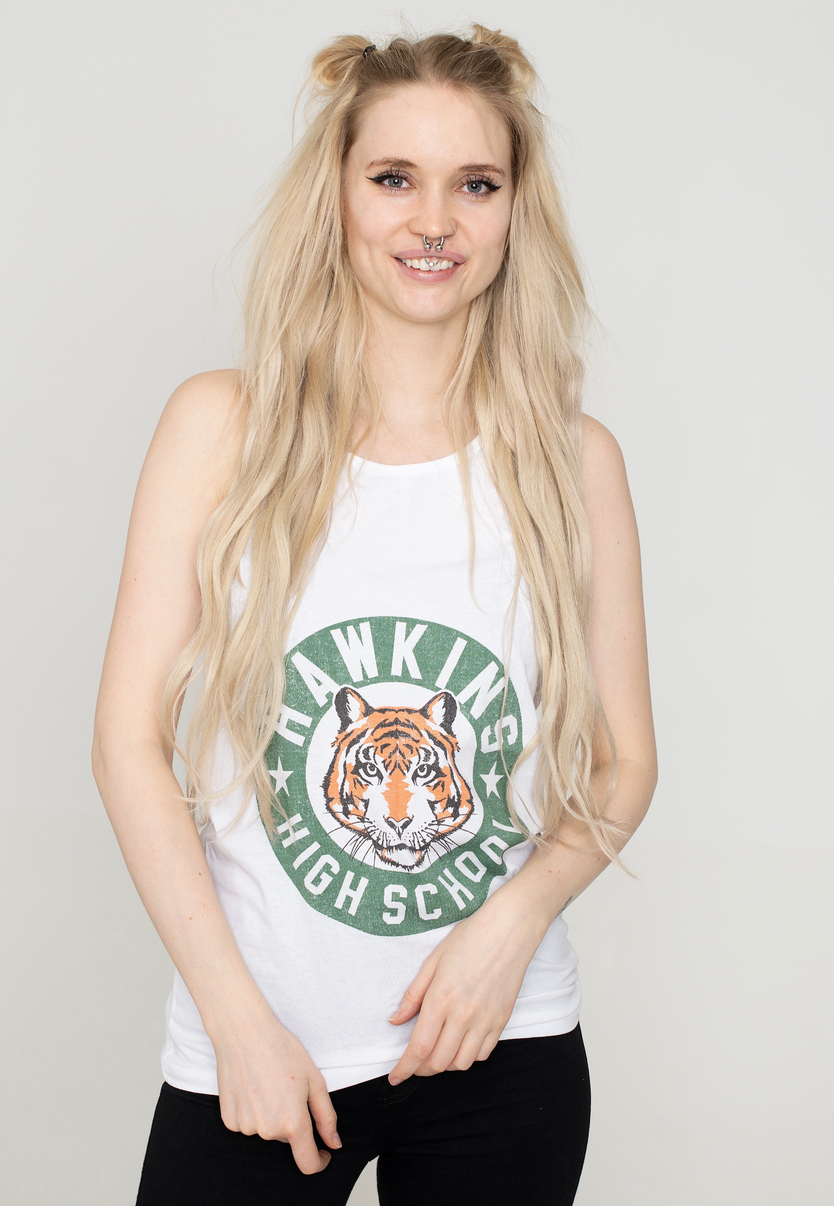 Stranger Things - Hawkins High Tiger Emblem White - Tank | Women-Image