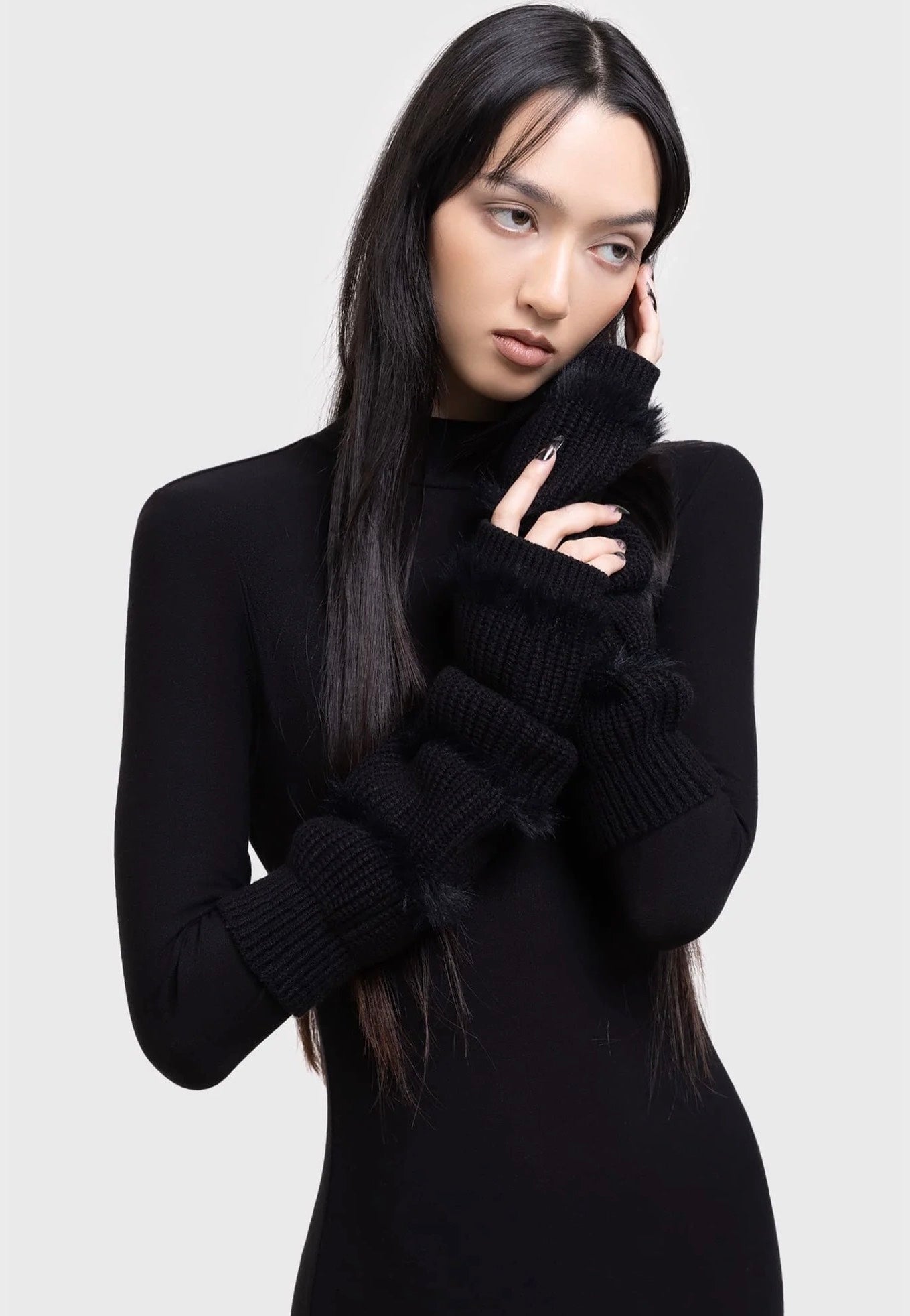 Killstar x Kihilist - Striped Night Black - Arm Warmers | Neutral-Image