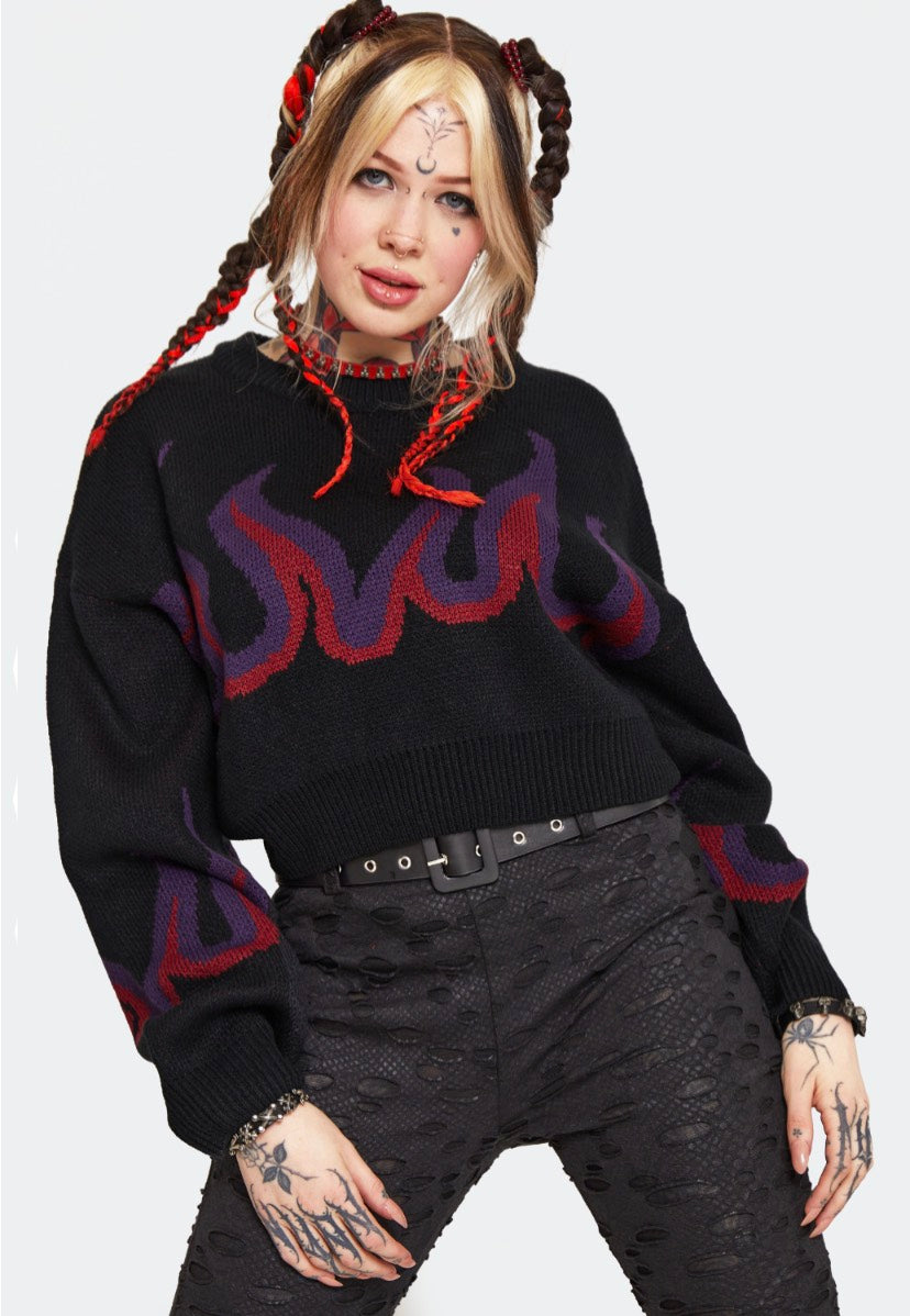 Jawbreaker - Dark Flame Chunky Cropped Black - Pullover | Women-Image