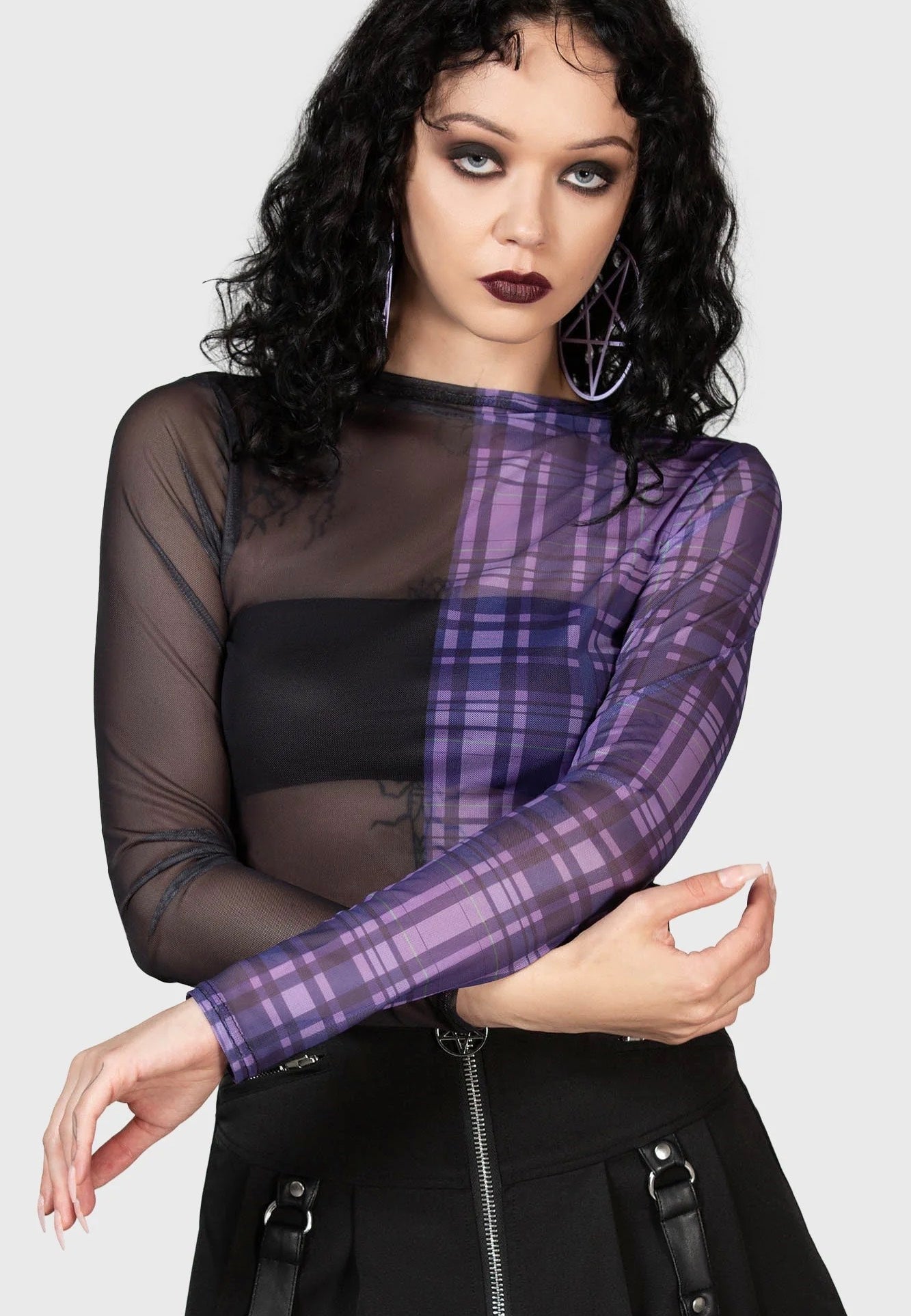 Killstar - Sweet Nightmare Lilac Tartan/Black - Top | Women-Image