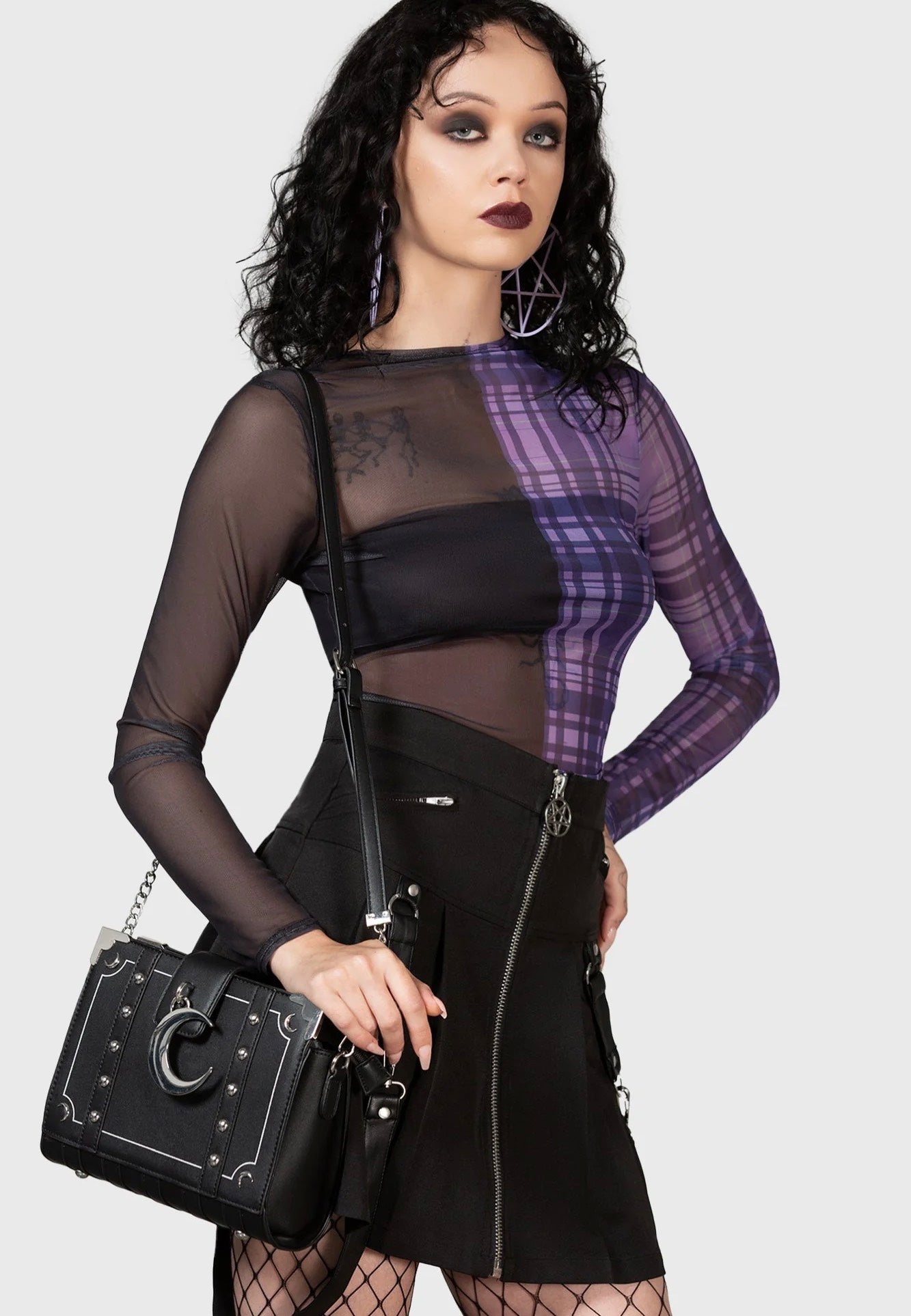 Killstar - Sweet Nightmare Lilac Tartan/Black - Top | Women-Image