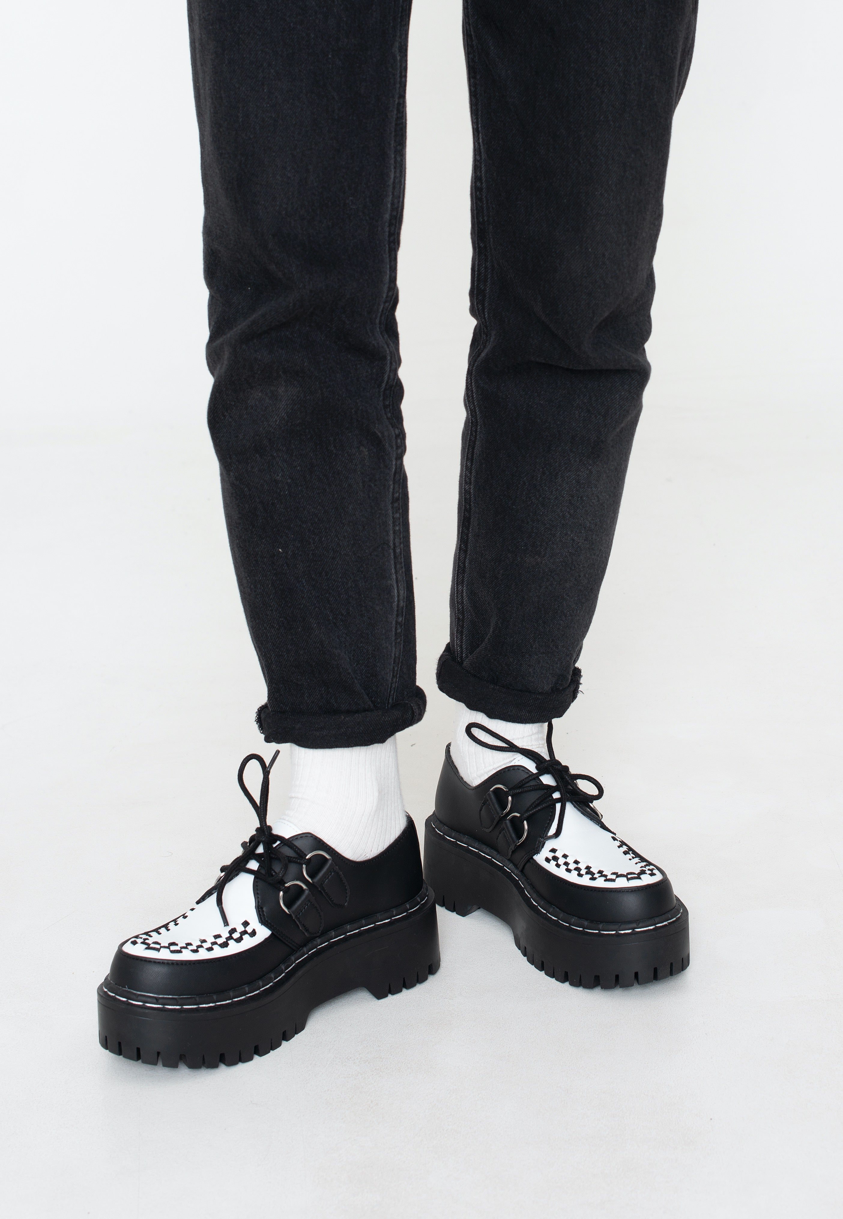 T.U.K. - Doubledecker Creeper Black/White Tukskin - Girl Shoes | Women-Image