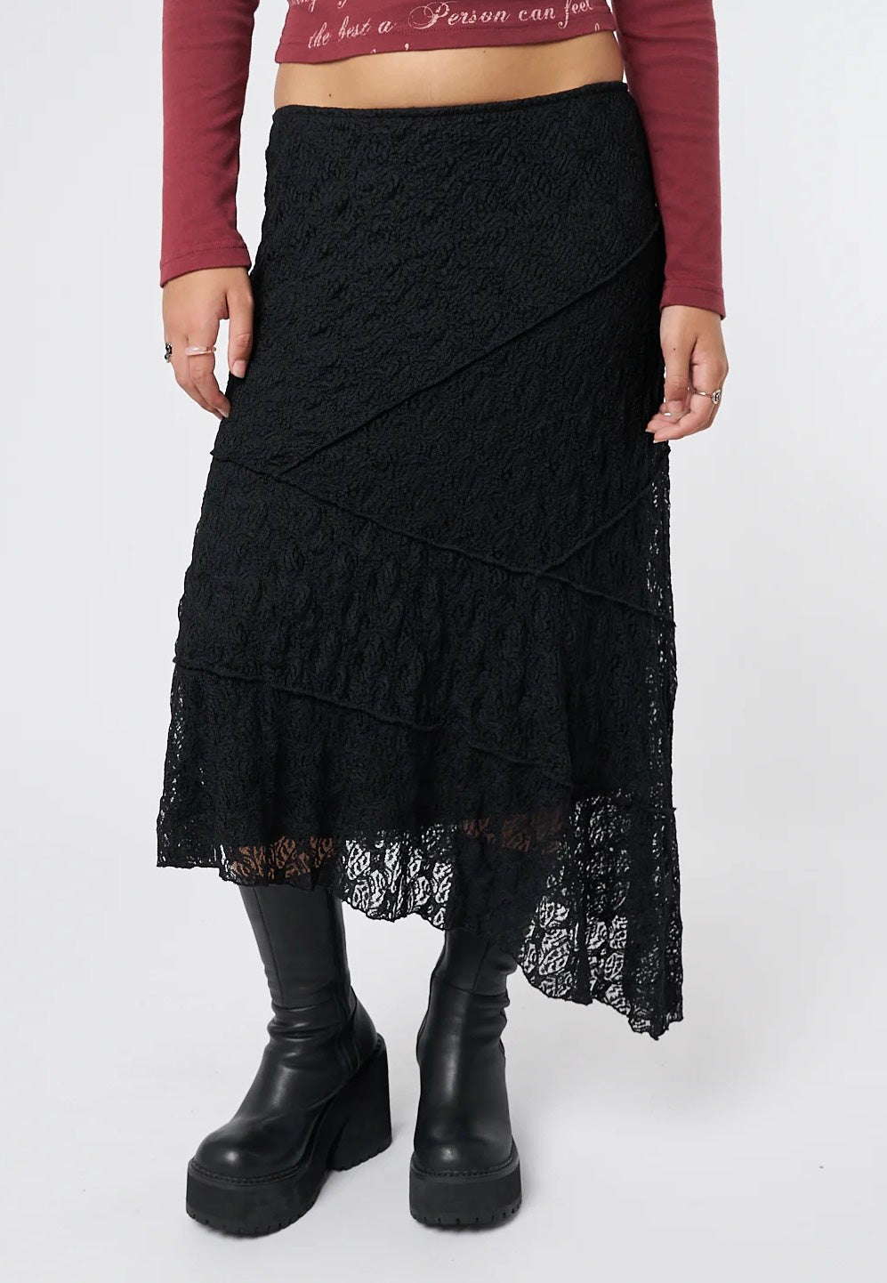 Minga London - Nolia Lace Asymmetric Midi Black - Skirt | Women-Image