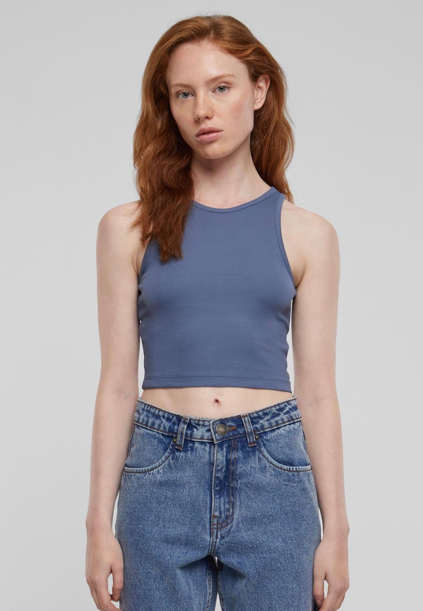 Urban Classics - Ladies Cropped Rib Vintageblue - Top | Women-Image