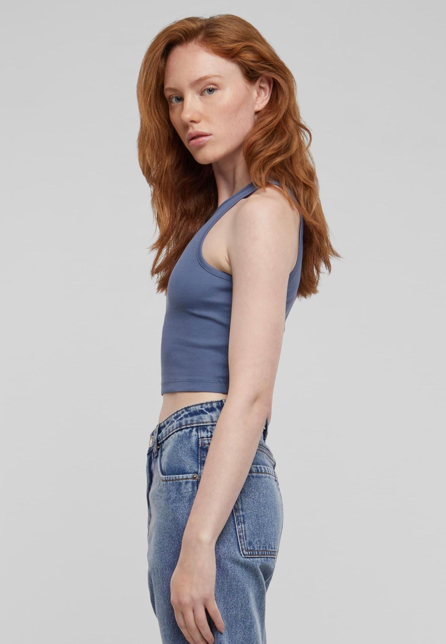 Urban Classics - Ladies Cropped Rib Vintageblue - Top | Women-Image