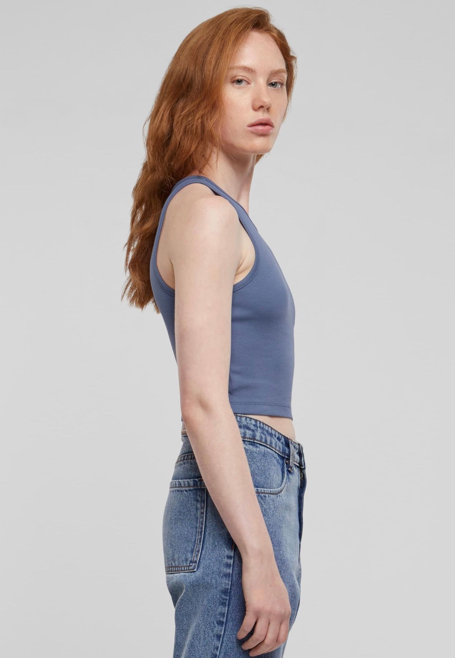 Urban Classics - Ladies Cropped Rib Vintageblue - Top | Women-Image