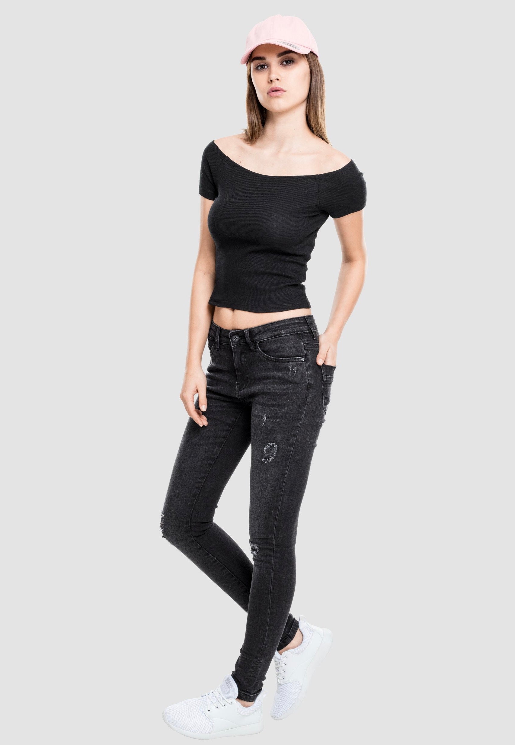 Urban Classics - Ladies Off Shoulder Rib Black - T-Shirt | Women-Image