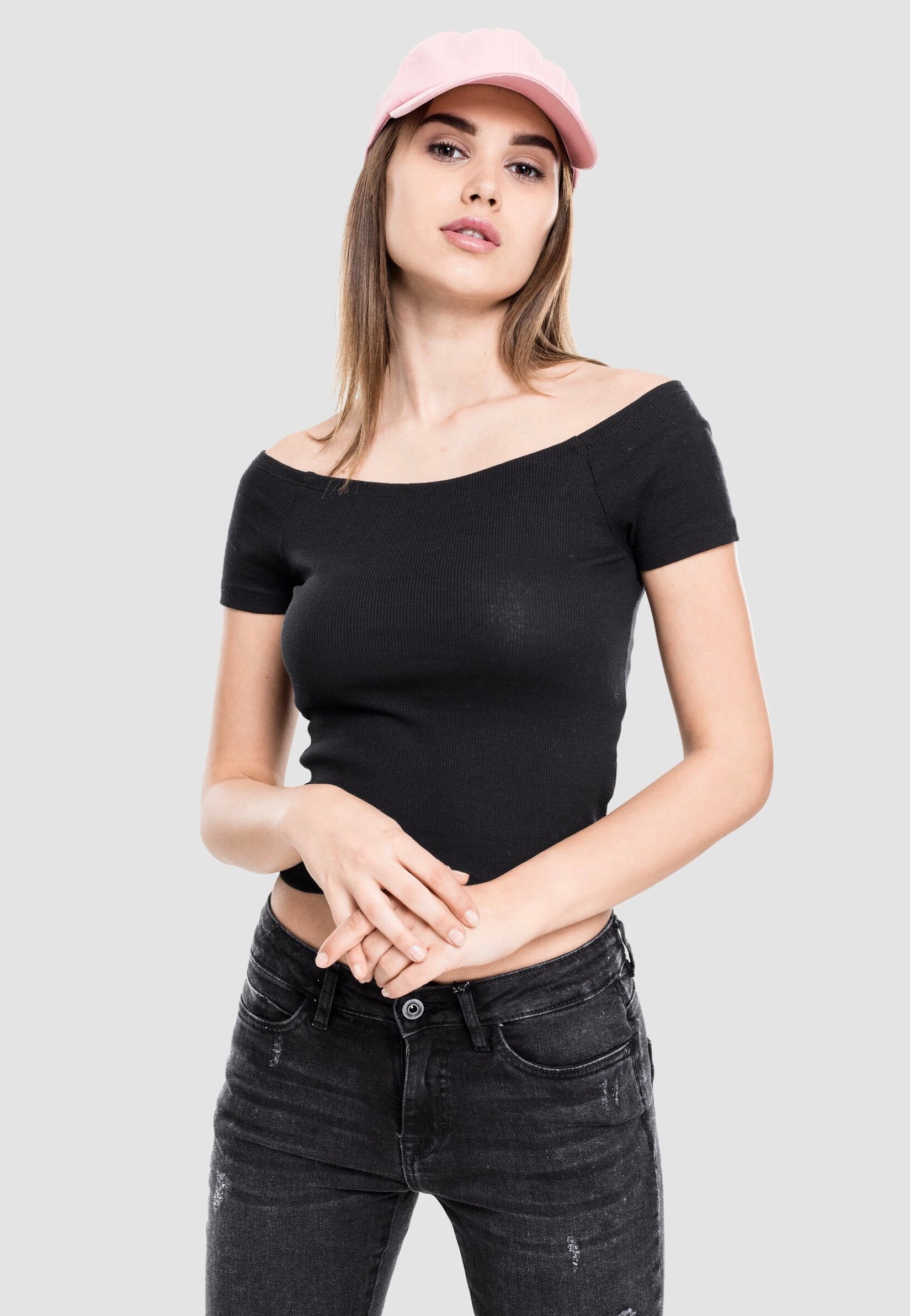 Urban Classics - Ladies Off Shoulder Rib Black - T-Shirt | Women-Image