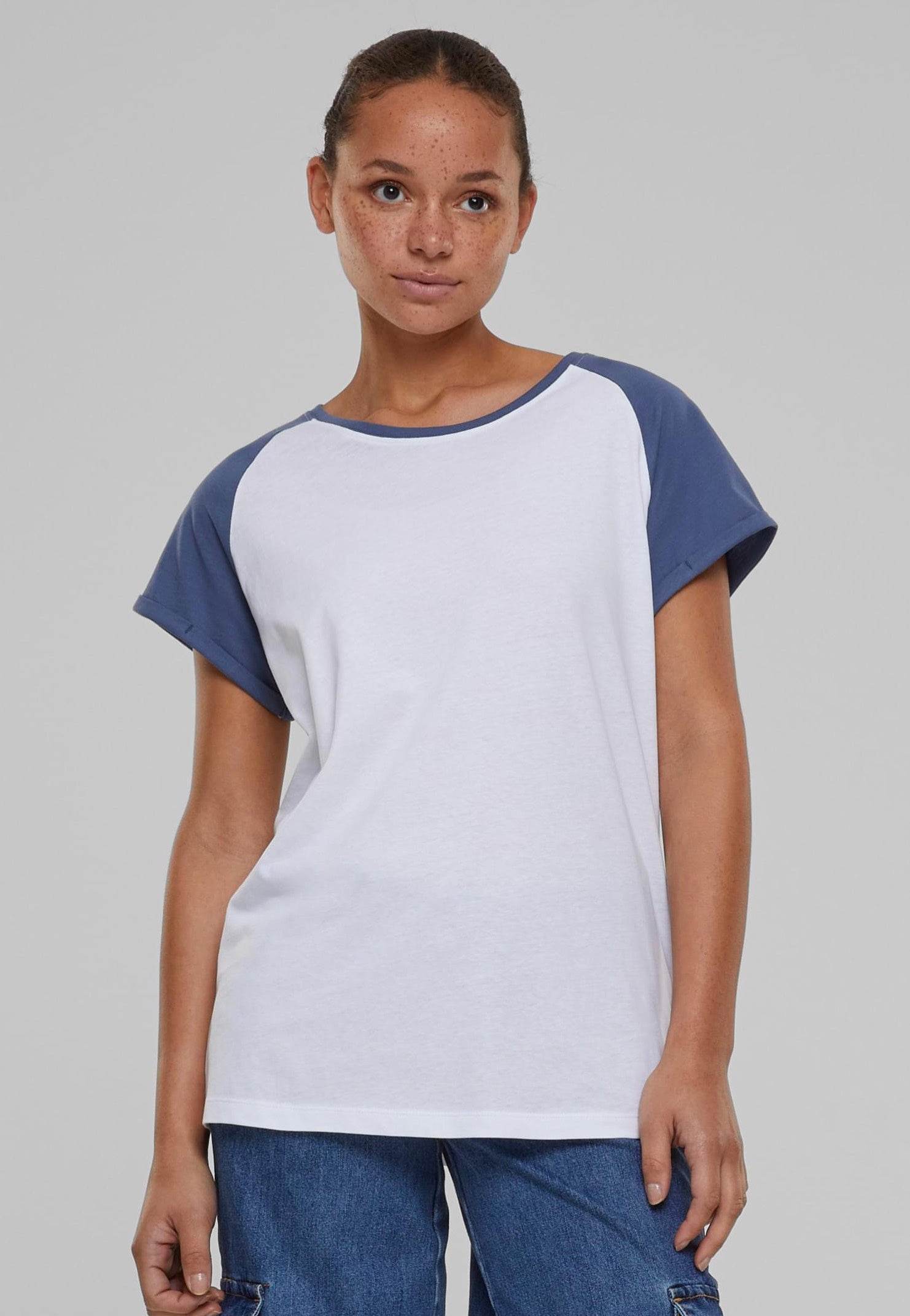 Urban Classics - Ladies Contrast Raglan White/Vintageblue - T-Shirt | Women-Image