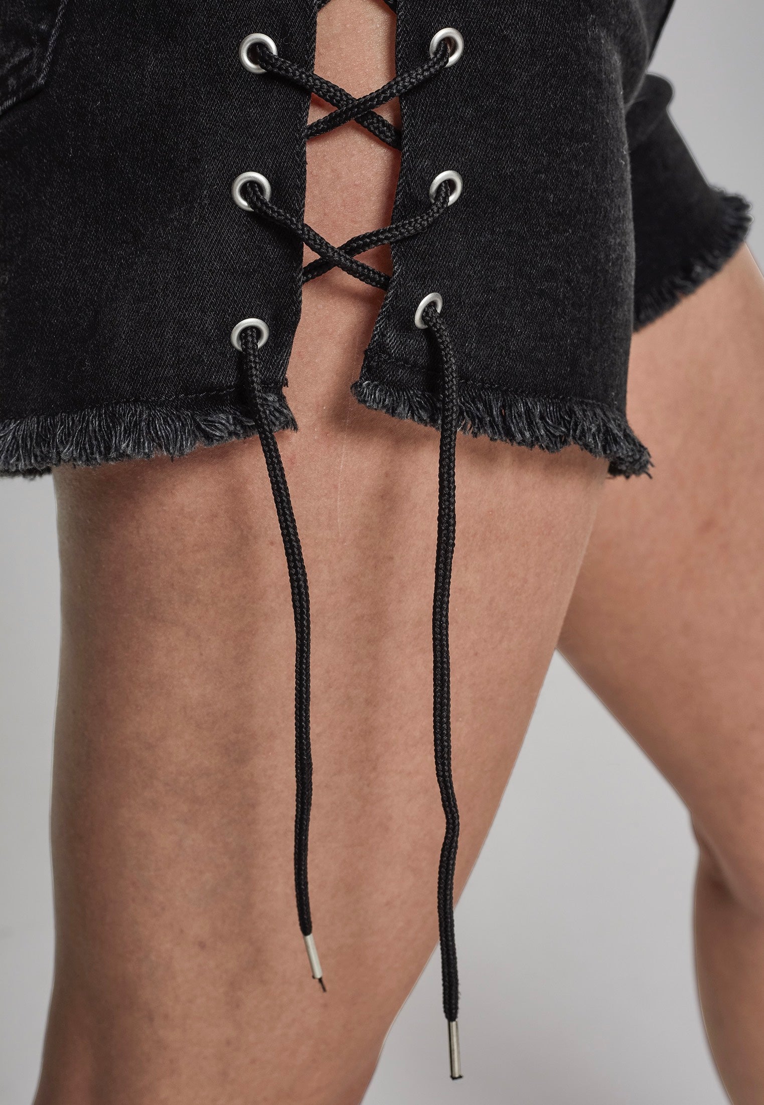 Urban Classics - Highwaist Lace Up Black Washed - Shorts | Women-Image