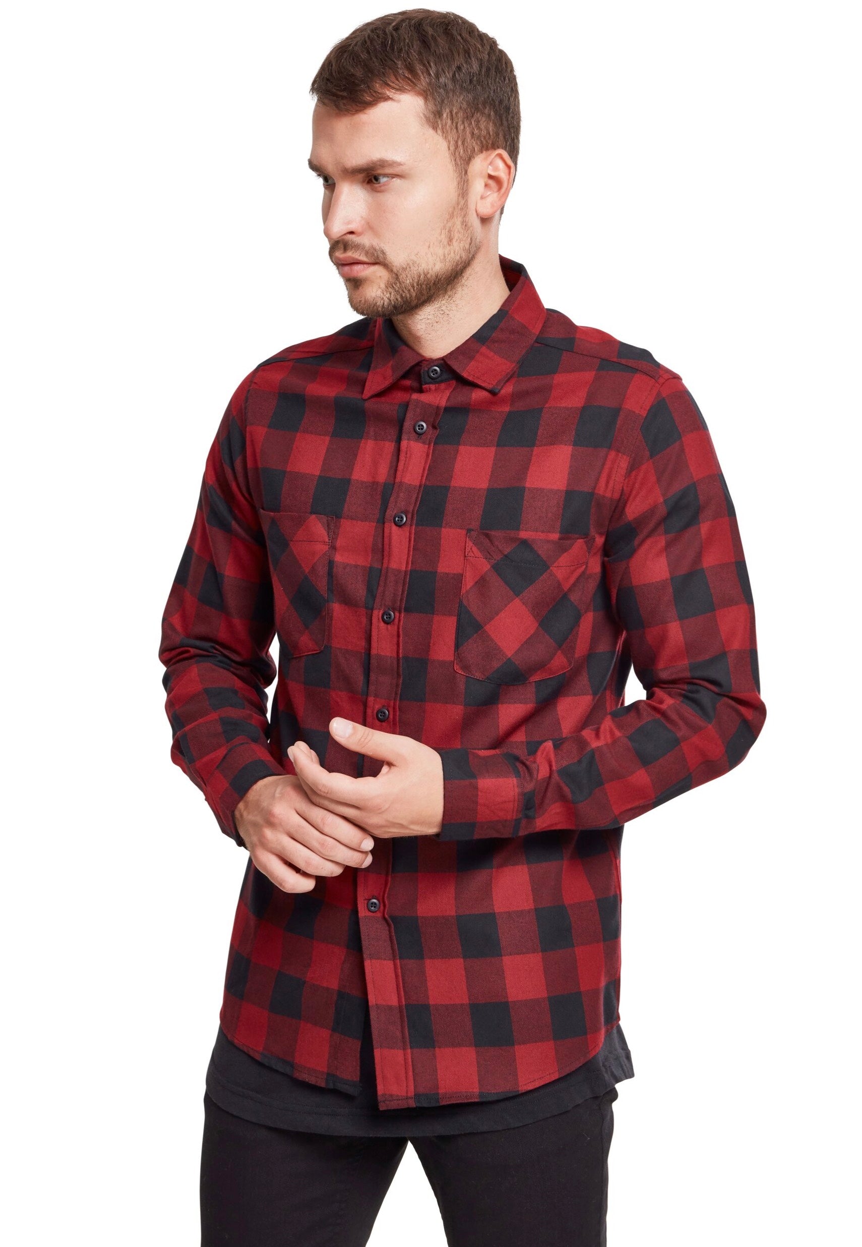 Urban Classics - Checked Flanell Black/Burgundy - Shirt | Men-Image