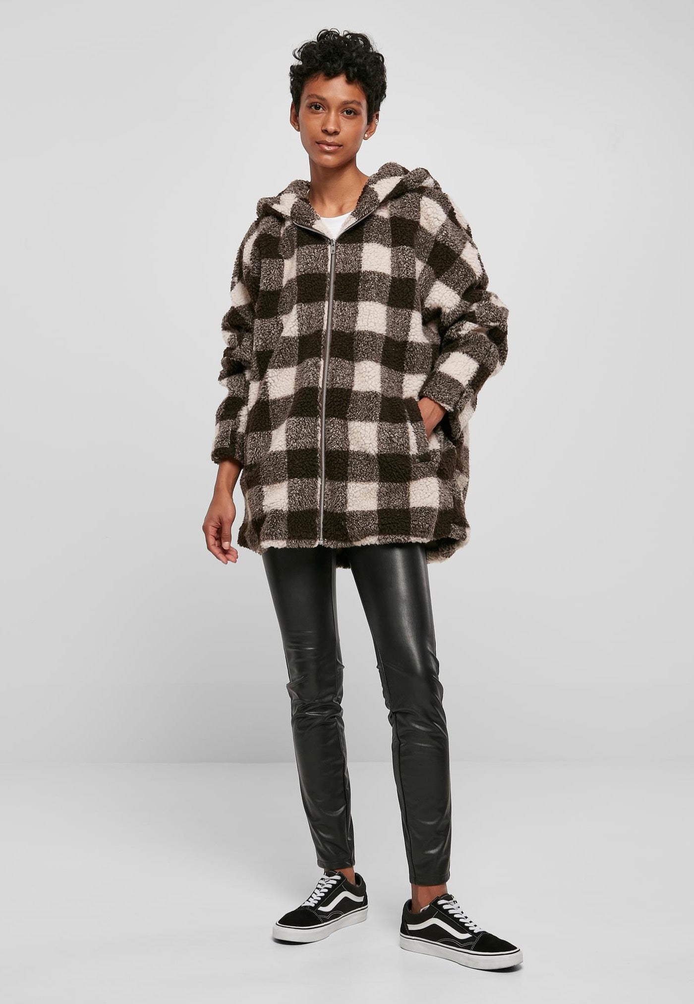 Urban Classics - Ladies Hooded Oversized Check Sherpa Pink/Brown - Jacket | Women-Image