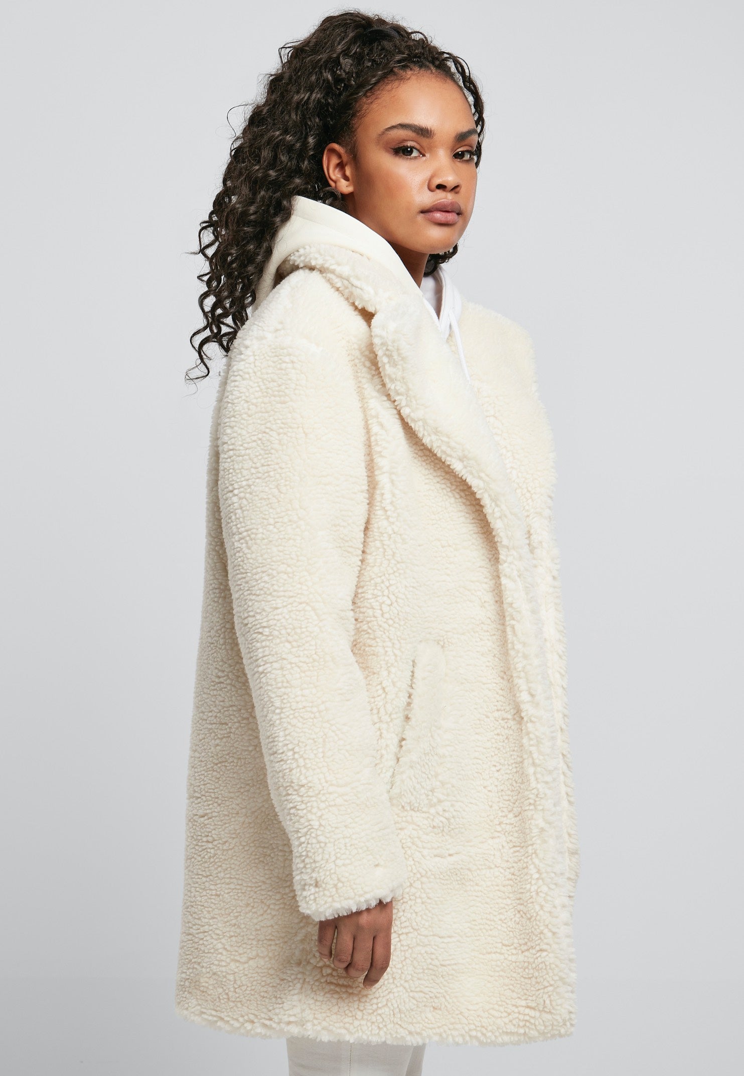 Urban Classics - Ladies Oversized Sherpa White Sand - Jacket | Women-Image