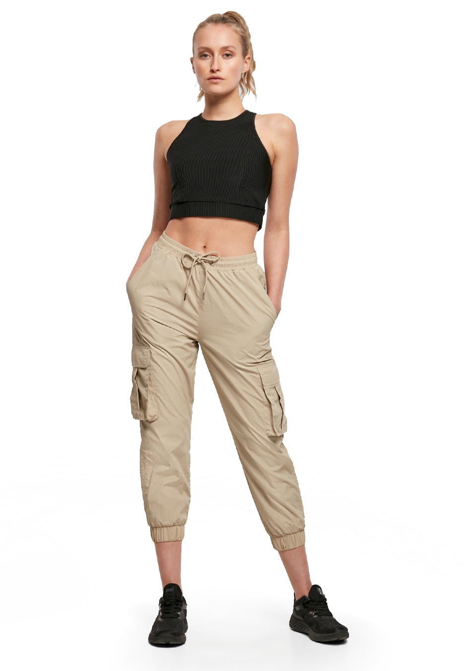 Urban Classics - Ladies High Waist Crinkle Nylon Cargo Concrete - Pants | Women-Image