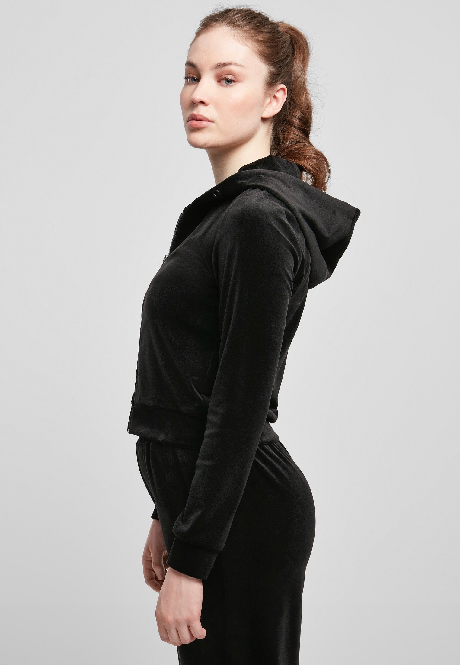 Urban Classics - Ladies Short Velvet Zip Black - Zipper | Women-Image