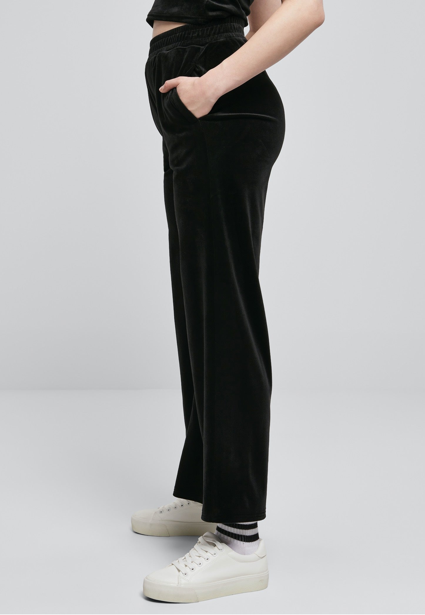 Urban Classics - Ladies High Waist Straight Velvet Black - Sweat Pants | Women-Image