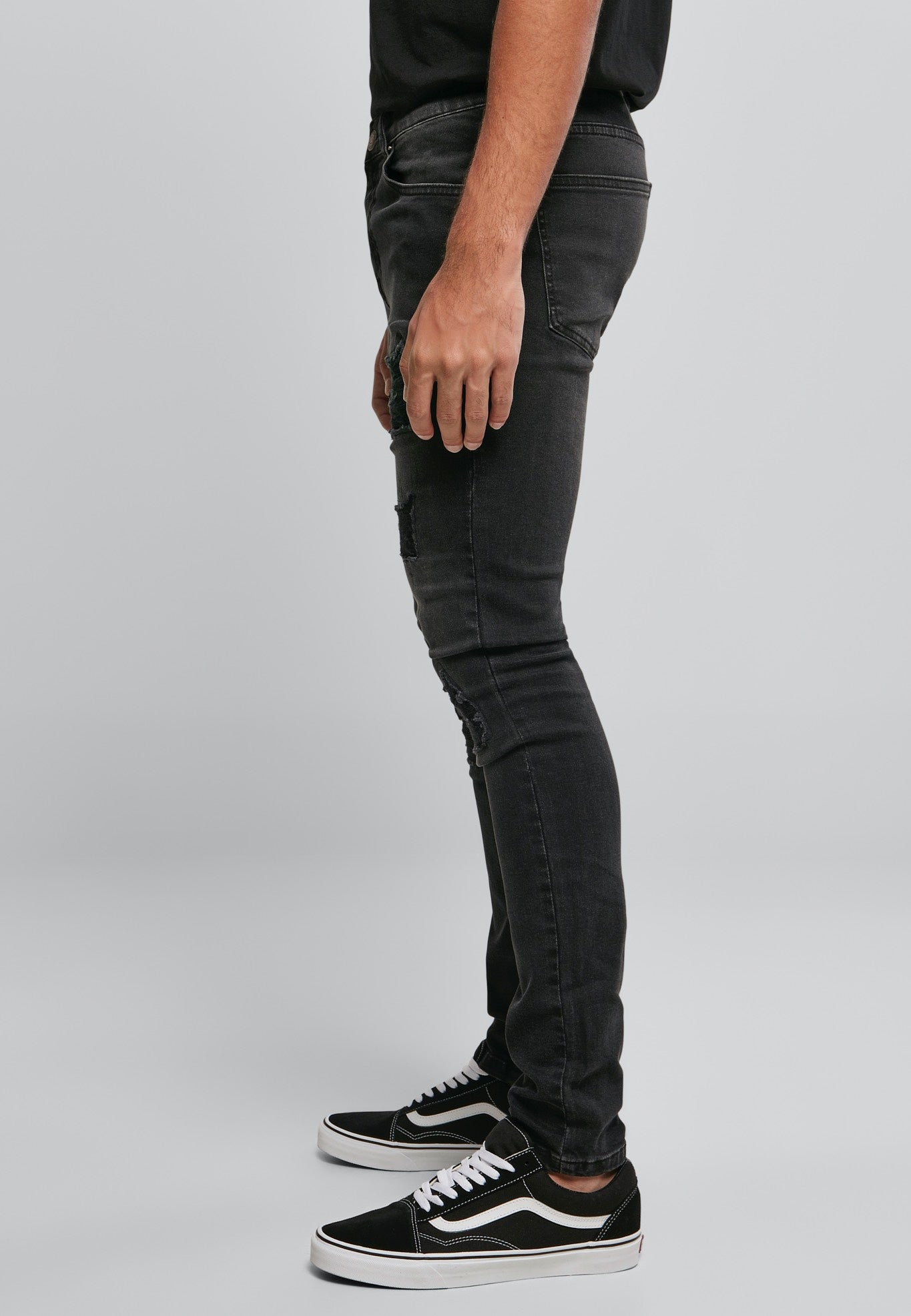 Urban Classics - Heavy Destroyed Slim Fit Real Black Heavy Washed - Jeans | Men-Image