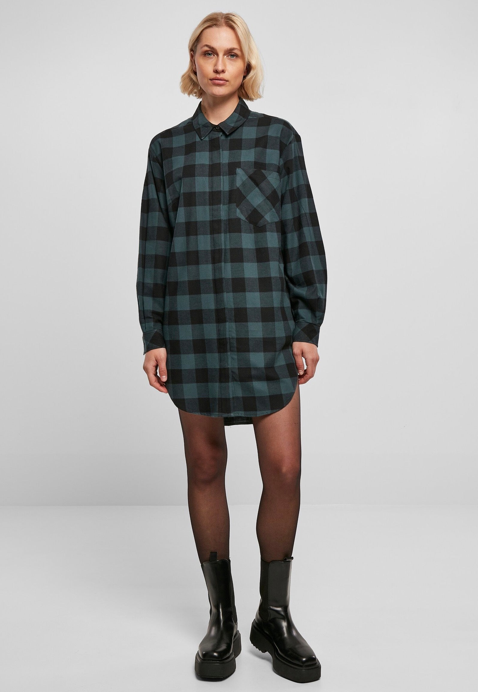 Urban Classics - Ladies Oversized Check Flannel Jasper/Black - Dress | Women-Image